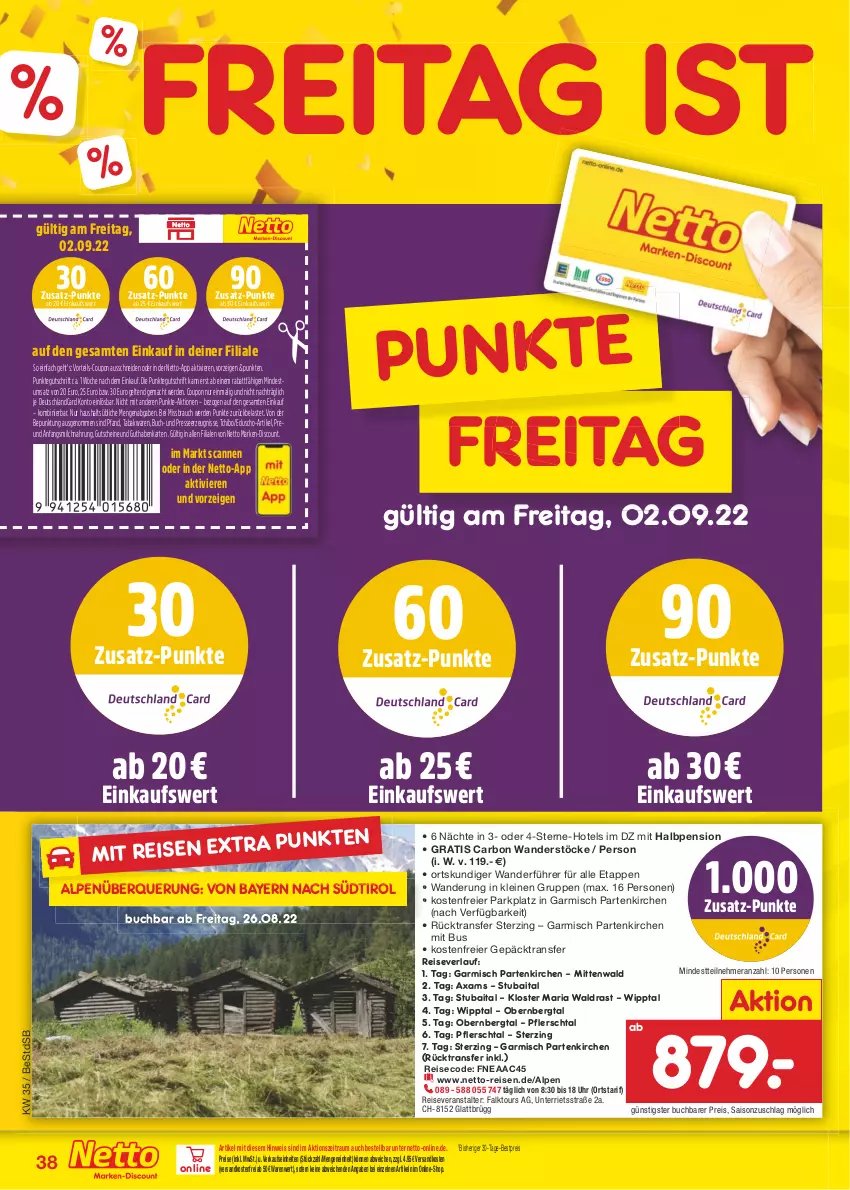 Aktueller Prospekt Netto Marken-Discount - Filial-Angebote - von 29.08 bis 03.09.2022 - strona 38 - produkty: bestpreis, buch, coupon, deutschlandcard, discount, eduscho, eier, eis, erde, guthabenkarte, gutschein, gutscheine, leine, mac, marken-discount, milch, ndk, Rauch, reis, reiseveranstalter, reiseverlauf, Ria, Tchibo, Ti, uhr, versandkostenfrei