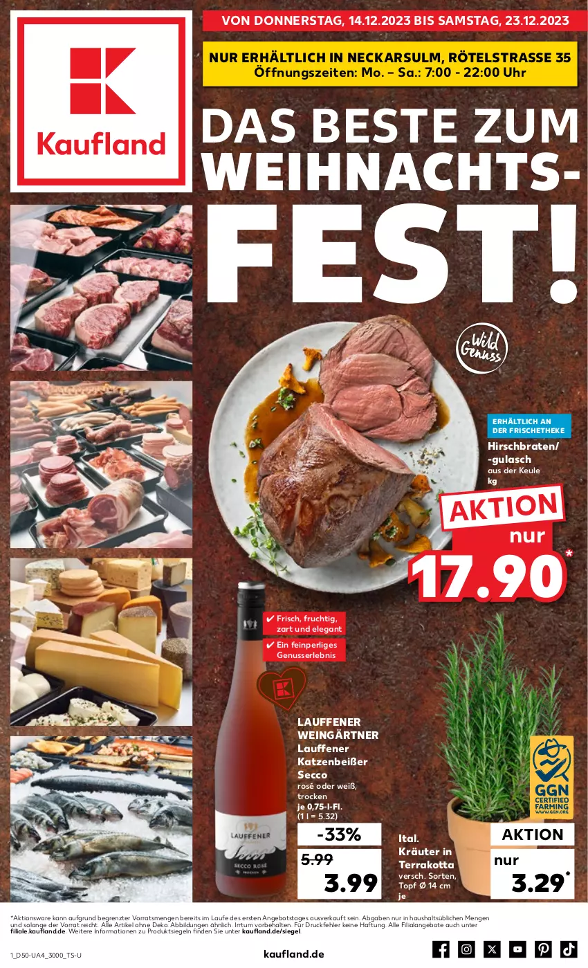 Aktueller Prospekt Kaufland - Extra-Angebote - von 14.12 bis 23.12.2023 - strona 1 - produkty: angebot, angebote, braten, ecco, frucht, gulasch, kräuter, nuss, Ti, topf, uhr, wein, ZTE