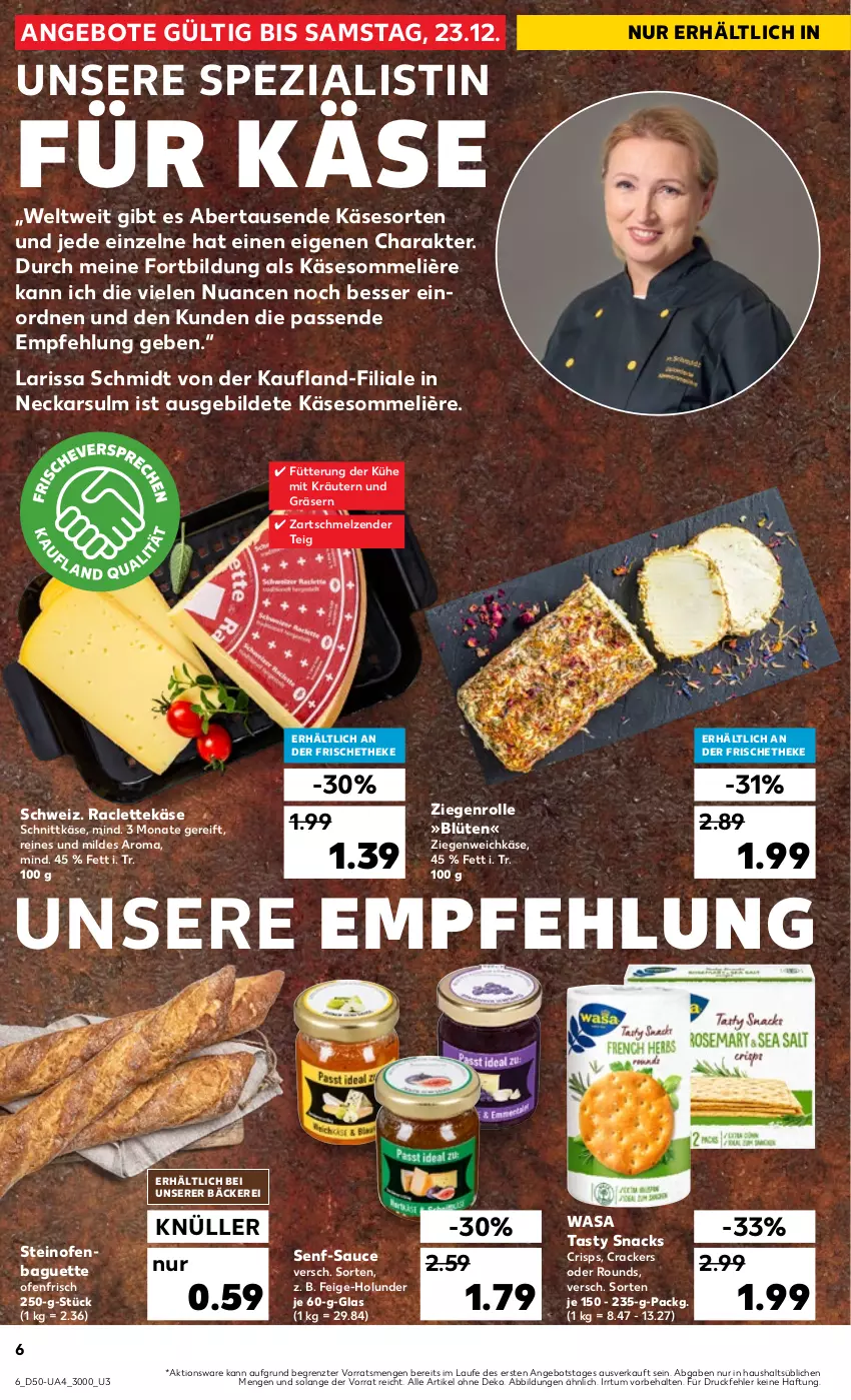 Aktueller Prospekt Kaufland - Extra-Angebote - von 14.12 bis 23.12.2023 - strona 6 - produkty: angebot, angebote, baguette, Blüte, cracker, holunder, Käse, kräuter, kräutern, Nuance, Ofen, sauce, schnittkäse, senf, snack, snacks, Spezi, steinofen, Ti, wasa, weichkäse, ZTE