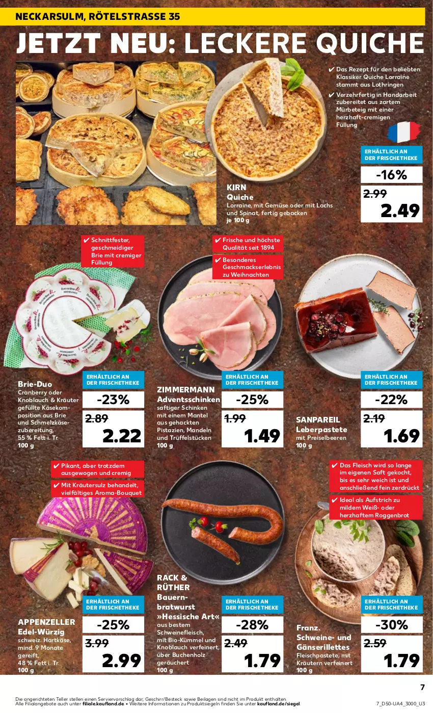 Aktueller Prospekt Kaufland - Extra-Angebote - von 14.12 bis 23.12.2023 - strona 7 - produkty: angebot, angebote, appenzeller, auer, aufstrich, Bau, Bauer, beere, beeren, besteck, bio, bratwurst, brie, brot, buch, cranberry, eis, elle, fleisch, geback, geschirr, hartkäse, Holz, HP, ilag, Käse, knoblauch, kräuter, kräutern, lachs, mac, mandel, mandeln, Mantel, mit gemüse, pastete, pistazien, Quiche, reis, rezept, ring, saft, schinken, Schmelzkäse, schmelzkäsezubereitung, schwein, schweine, schweinefleisch, spinat, teller, Ti, Trüffel, weihnachten, wein, weine, wurst