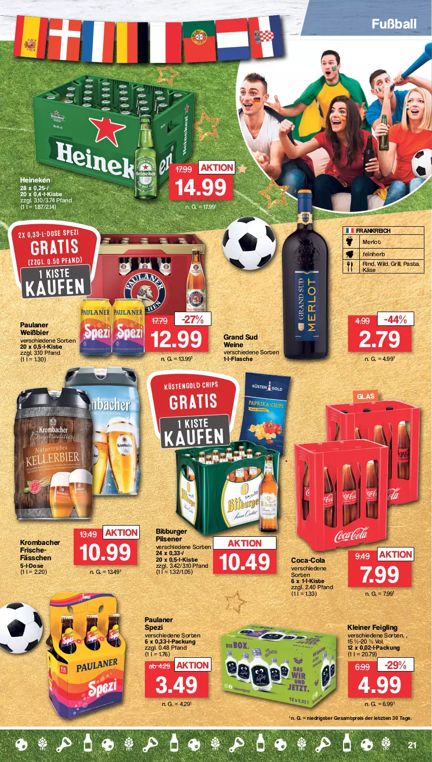 Aktueller Prospekt Famila - Prospekte - von 12.12 bis 17.12.2022 - strona 21 - produkty: ball, bier, bitburger, bitburger pils, burger, chips, coca-cola, cola, eis, flasche, Fußball, grand sud, grill, heineken, Käse, kleiner feigling, krombache, krombacher, leine, merl, merlot, pasta, Paula, paulaner, pils, pilsener, reis, rind, Spezi, Ti, wein, weine, Wild, ZTE