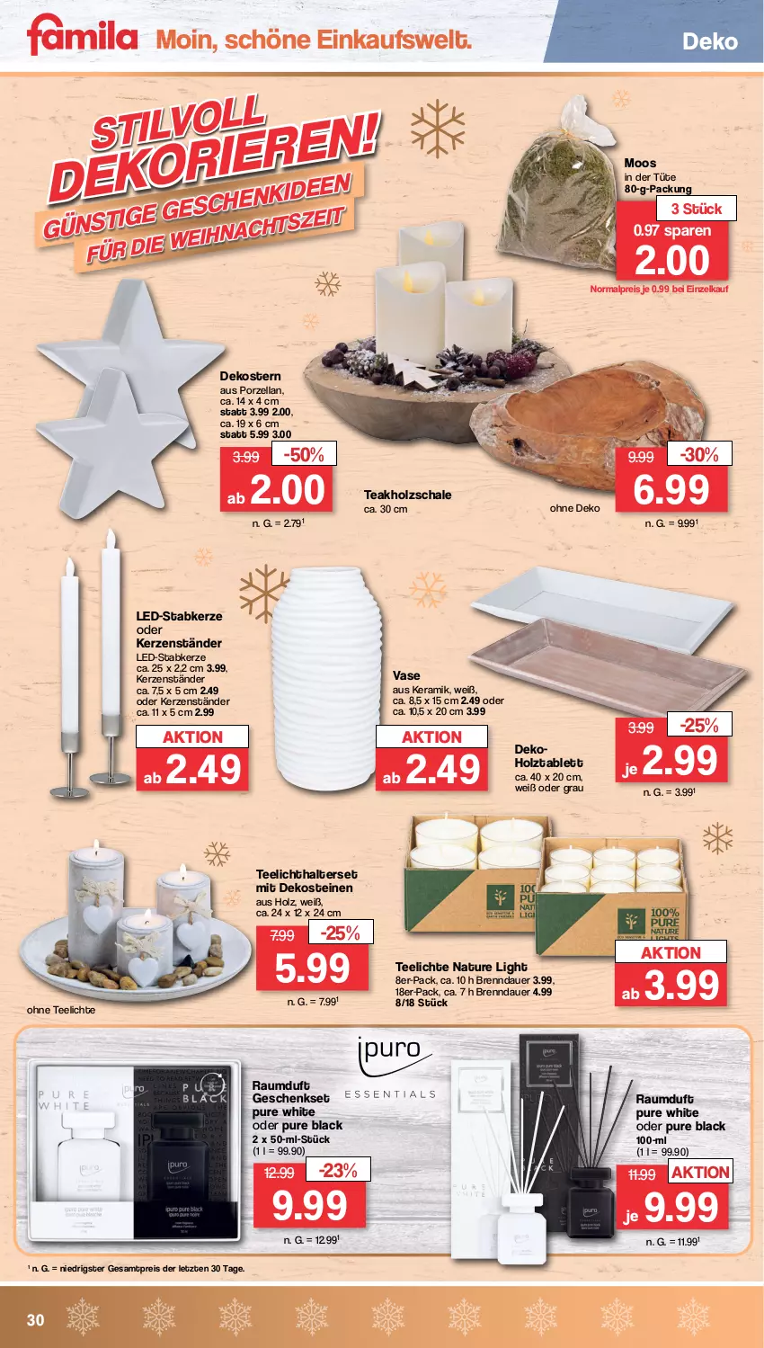 Aktueller Prospekt Famila - Prospekte - von 12.12 bis 17.12.2022 - strona 30 - produkty: auer, Dekostern, eis, geschenkset, Holz, kerze, lack, natur, Raumduft, reis, Schal, Schale, Stabkerze, tablet, tablett, Teakholzschale, tee, Teelicht, teelichte, teelichthalter, Ti, Tüte, Vase, ZTE