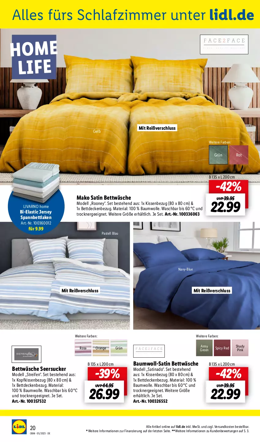 Aktueller Prospekt Lidl - Aktuelle Onlineshop-Highlights - von 01.05 bis 31.05.2023 - strona 20 - produkty: asti, Bau, baumwolle, bett, bettwäsche, decke, dell, Ergee, jersey spannbettlaken, kissen, Kissenbezug, kopfkissen, kopfkissenbezug, Mode, ndk, orange, reifen, Ria, schlafzimmer, seersucker, spannbettlaken, Ti, Trockner, wolle, ZTE