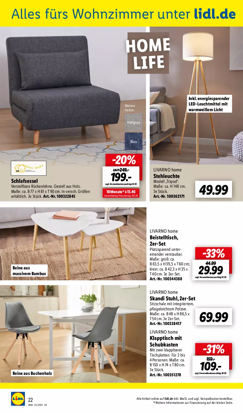 Aktueller Prospekt Lidl - Aktuelle Onlineshop-Highlights - von 01.05 bis 31.05.2023 - strona 22 - produkty: bambus, beistelltisch, buch, dell, eis, Holz, HP, klapptisch, latte, Leuchte, leuchtmittel, LG, Mode, ndk, rückenlehne, Schal, Schale, schubkasten, sessel, stehleuchte, stuhl, Ti, tisch, tischplatte, Tischplatten, ZTE