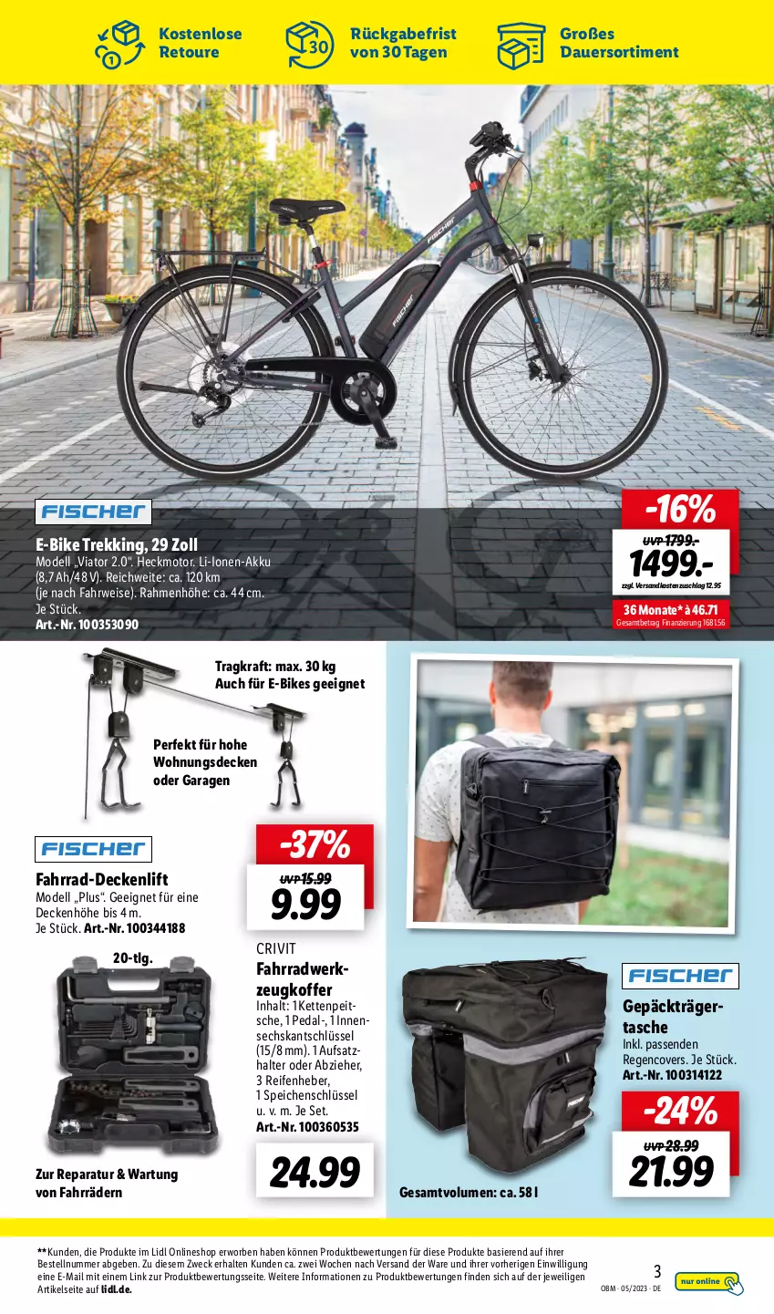 Aktueller Prospekt Lidl - Aktuelle Onlineshop-Highlights - von 01.05 bis 31.05.2023 - strona 3 - produkty: akku, auer, crivit, decke, dell, E-Bike, E-Bikes, eis, Fahrrad, Kette, koffer, korb, kraft, LG, Mode, ndk, reifen, Tasche, Ti, weck, werkzeug