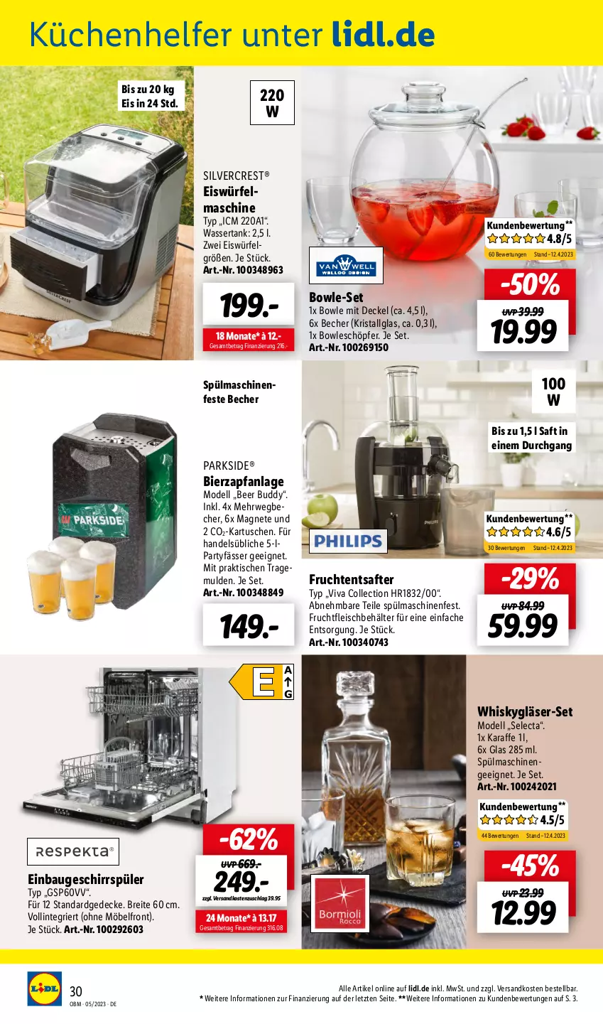 Aktueller Prospekt Lidl - Aktuelle Onlineshop-Highlights - von 01.05 bis 31.05.2023 - strona 30 - produkty: Bau, Becher, Behälter, bier, bowle, Brei, decke, Deckel, dell, eis, eiswürfel, Entsafter, fleisch, frucht, fruchtfleisch, geschirr, geschirrspüler, Gläser, Karaffe, küche, Küchen, Küchenhelfer, LG, möbel, Mode, ndk, Parkside, rwe, saft, silvercrest, spülmaschinen, Ti, tisch, wasser, wassertank, whisky, würfel, ZTE