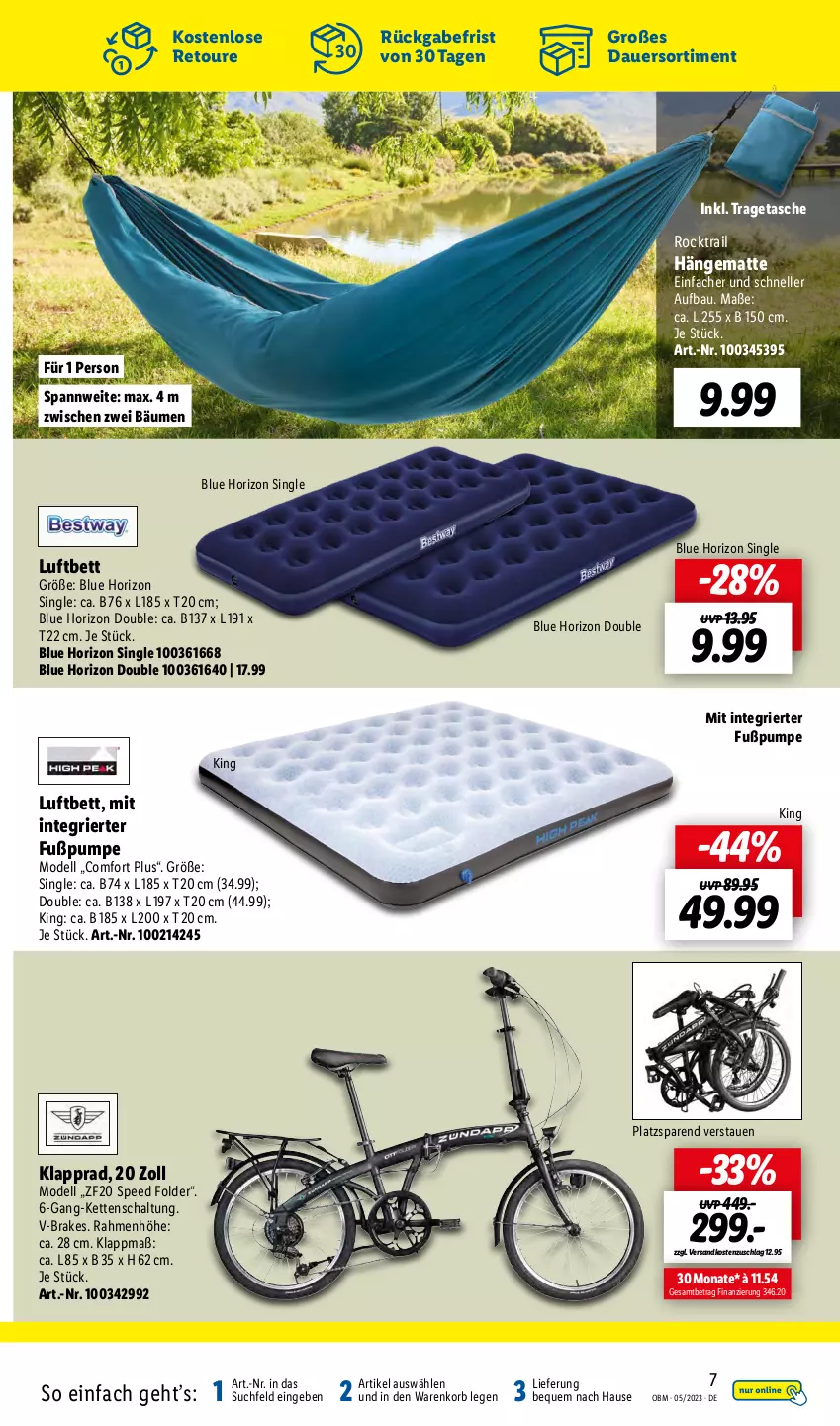 Aktueller Prospekt Lidl - Aktuelle Onlineshop-Highlights - von 01.05 bis 31.05.2023 - strona 7 - produkty: auer, Bau, bett, dell, elle, hängematte, Kette, Klapprad, korb, luftbett, Mode, ndk, Schal, spee, Tasche, Ti, tragetasche