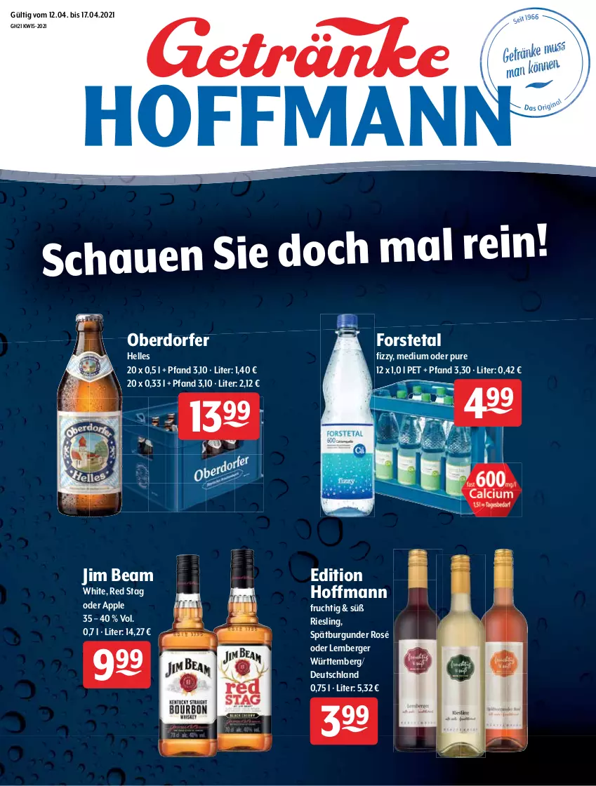 Aktueller Prospekt Getraenke Hoffmann - Prospekte - von 12.04 bis 17.04.2021 - strona 1 - produkty: Apple, Berger, burgunder, elle, Forstetal, frucht, jim beam, riesling, spätburgunder, Ti