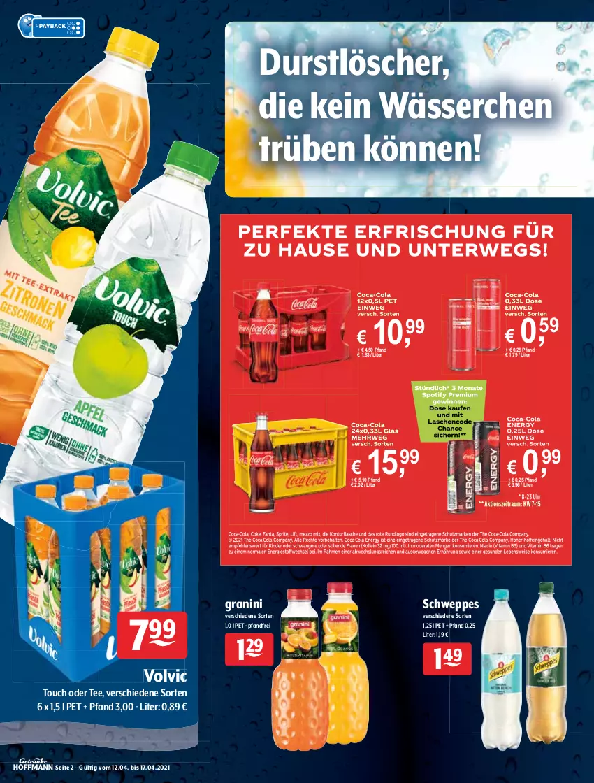 Aktueller Prospekt Getraenke Hoffmann - Prospekte - von 12.04 bis 17.04.2021 - strona 2 - produkty: almdudler, Alwa, durstlöscher, frucht, gerolsteine, gerolsteiner, granini, hella, mac, mineralwasser, mit frucht, natürliches mineralwasser, Rana, schweppes, Selters, steiner, tee, thomas henry, Ti, tonic, volvic, wasser