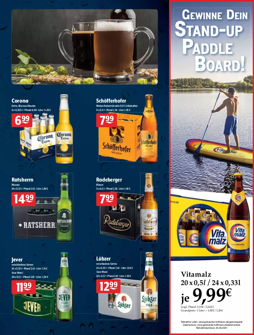 Aktueller Prospekt Getraenke Hoffmann - Prospekte - von 12.04 bis 17.04.2021 - strona 5 - produkty: adelholzener, alkohol, Alwa, Berger, bier, corona, eis, elle, gewinnspiel, Holz, jever, Lübzer, malz, mineralwasser, natur, natürliches mineralwasser, pils, pilsener, pilsner, radeberger, Ratsherrn, reis, rheinfels quelle, schöfferhofer, Spiele, Sport, Ti, vita, vitamalz, wasser