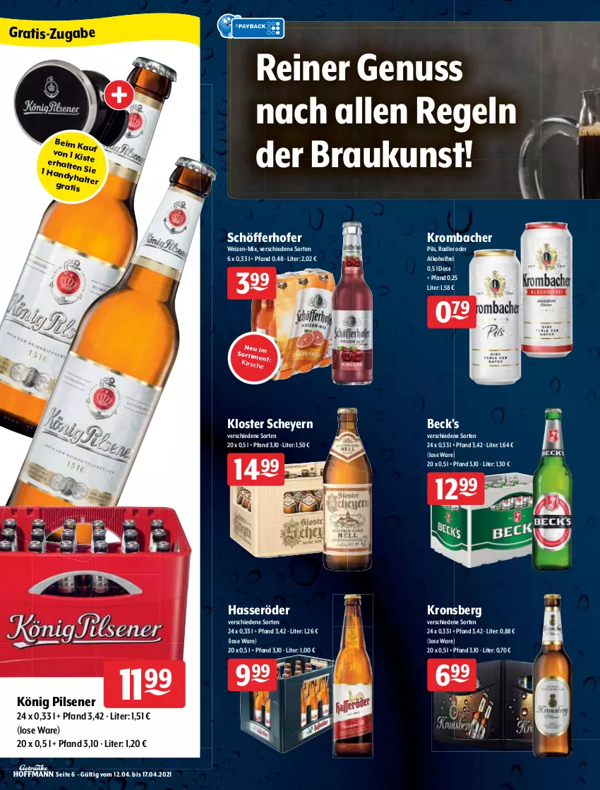 Aktueller Prospekt Getraenke Hoffmann - Prospekte - von 12.04 bis 17.04.2021 - strona 6 - produkty: alkohol, bier, grapefruit, grevensteiner, hasseröder, heineken, holsten, kirsch, könig pilsener, krombache, krombacher, nuss, oder radler, Paula, paulaner, pils, pilsener, radler, schöfferhofer, steiner, Ti