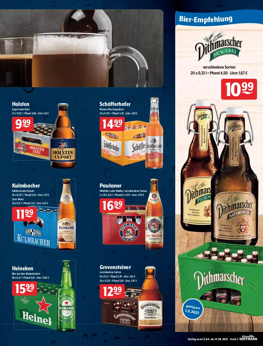 Aktueller Prospekt Getraenke Hoffmann - Prospekte - von 12.04 bis 17.04.2021 - strona 7 - produkty: alkohol, bier, grapefruit, grevensteiner, hasseröder, heineken, holsten, kirsch, könig pilsener, krombache, krombacher, nuss, oder radler, Paula, paulaner, pils, pilsener, radler, schöfferhofer, steiner, Ti