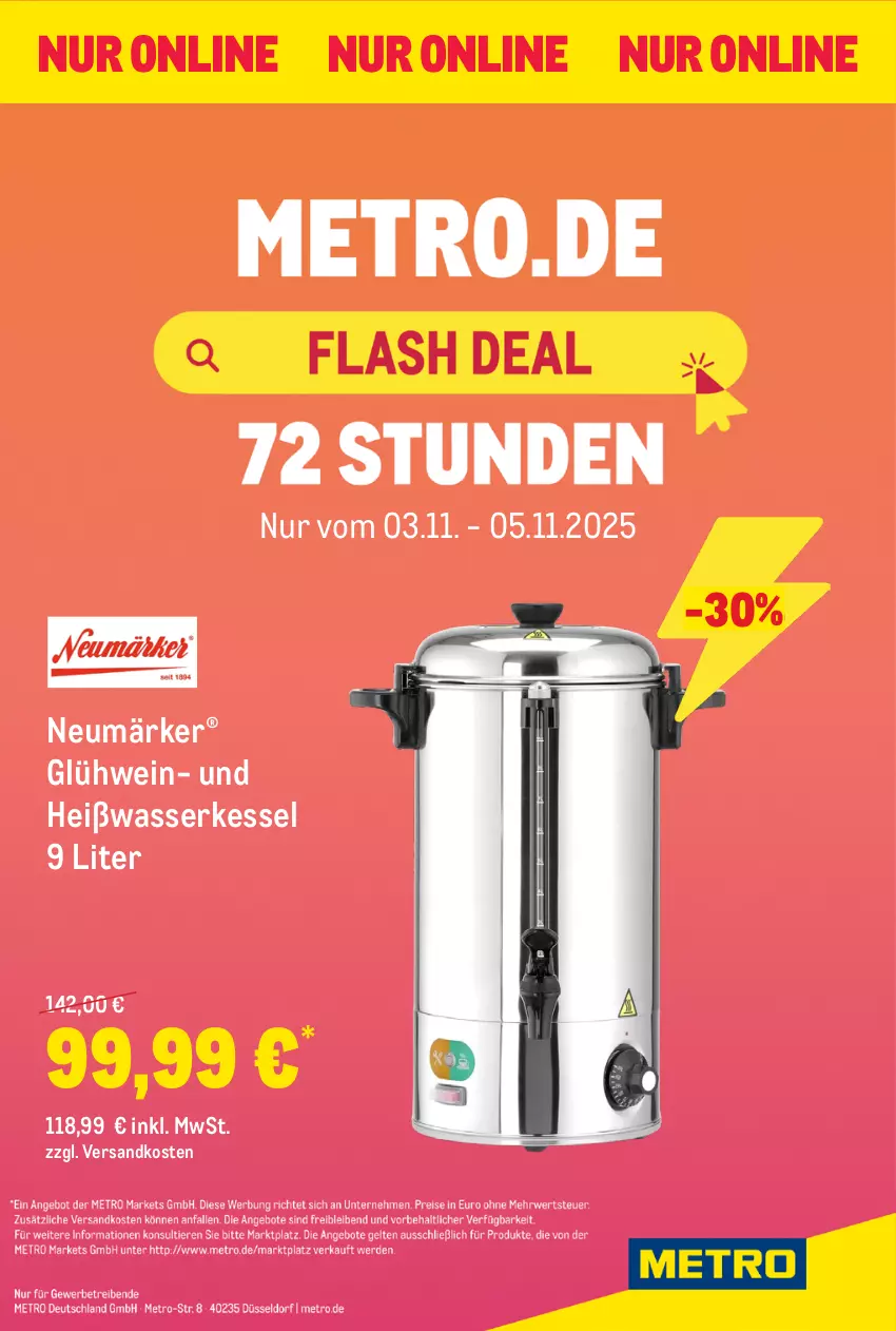 Aktueller Prospekt Metro - Online: Wochen-Angebote - von 03.11 bis 09.11.2025 - strona 1 - produkty: Glühwein, ndk, wasser, Wasserkessel, wein