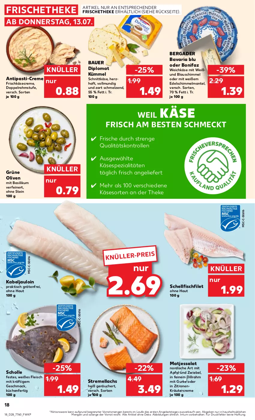 Aktueller Prospekt Kaufland - Prospekt - von 13.07 bis 19.07.2023 - strona 20 - produkty: angebot, antipasti, apfel, asti, auer, basilikum, Bau, Bauer, bavaria blu, bergader, creme, dip, doppelrahmstufe, eis, filet, fisch, fleisch, frischkäse, grüne oliven, gurke, Käse, kräuter, küche, Küchen, lachs, mac, Mantel, matjes, olive, oliven, Ria, salat, schnittkäse, scholl, Spezi, Ti, tisch, weichkäse, zitrone, zitronen, ZTE, zwiebel