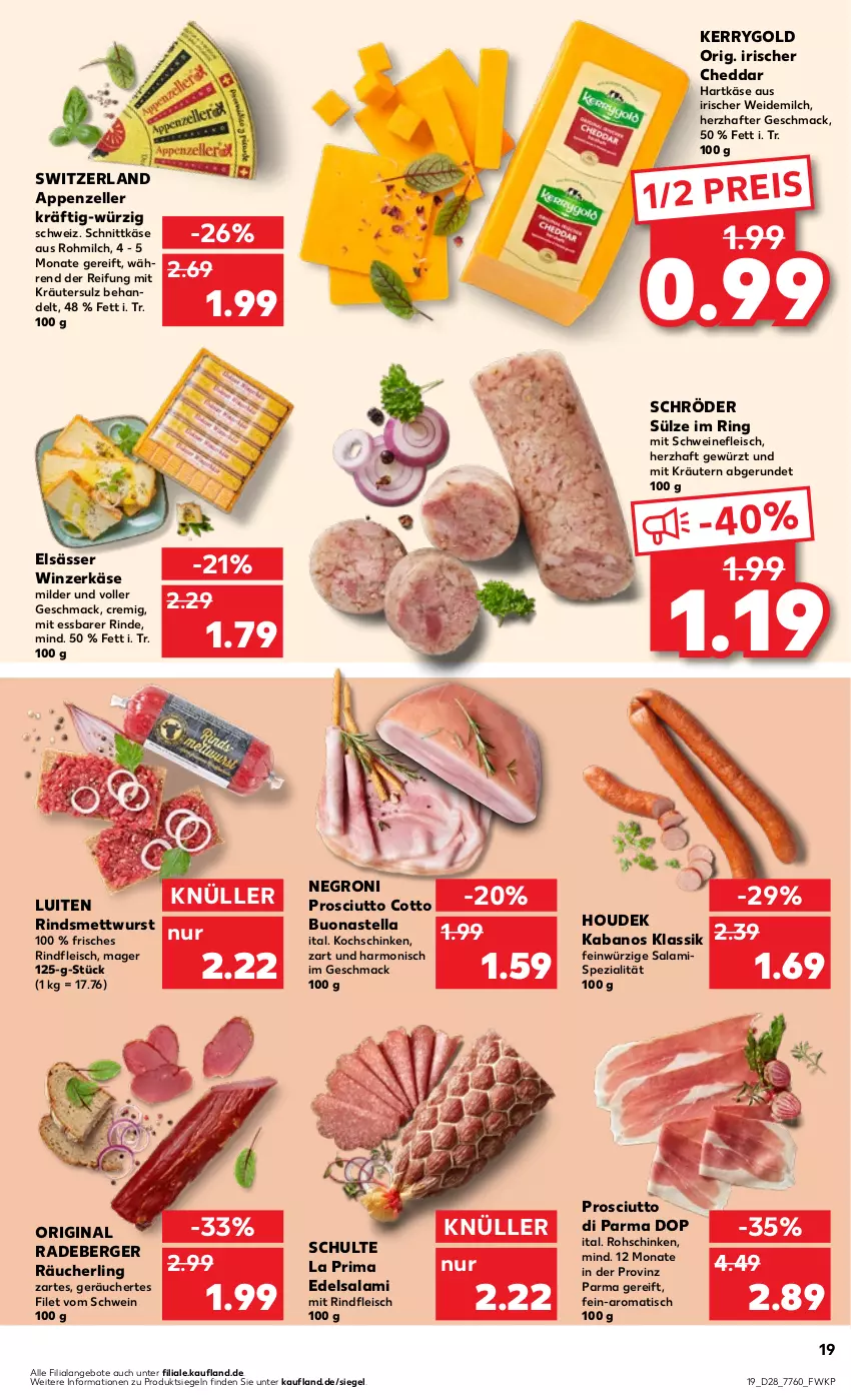 Aktueller Prospekt Kaufland - Prospekt - von 13.07 bis 19.07.2023 - strona 21 - produkty: angebot, angebote, appenzeller, Berger, cheddar, Edelsalami, eis, elle, filet, fleisch, gewürz, gin, hartkäse, houdek, kabanos, Käse, kerrygold, kochschinken, kräuter, kräutern, mac, Mett, mettwurst, milch, prosciutto, prosciutto cotto, Prosciutto di Parma, radeberger, Räucherling, reis, rind, rindfleisch, ring, rohschinken, salami, schinken, schnittkäse, schwein, schweine, schweinefleisch, Spezi, Ti, tisch, weidemilch, wein, weine, wurst