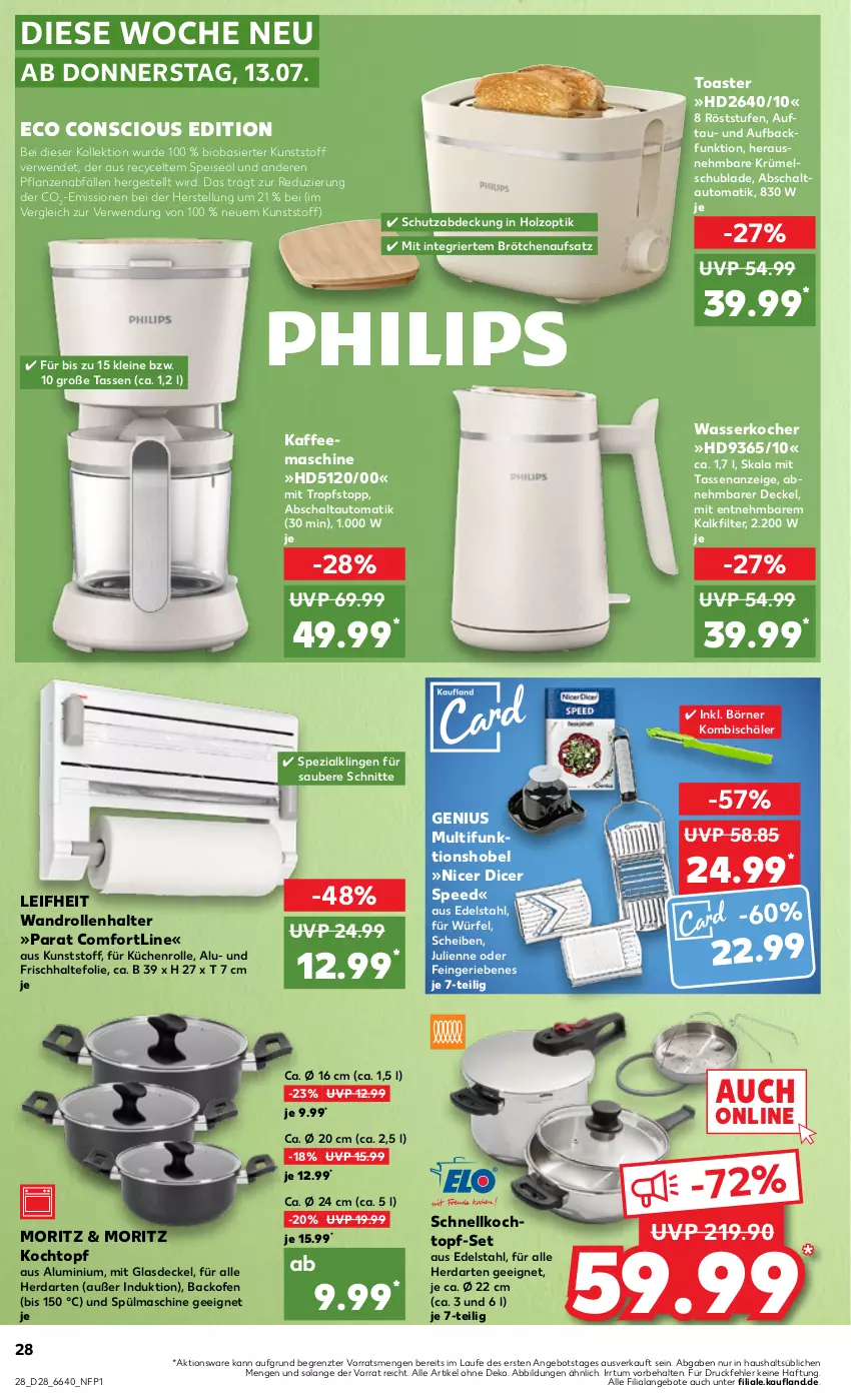 Aktueller Prospekt Kaufland - Prospekt - von 13.07 bis 19.07.2023 - strona 30 - produkty: angebot, angebote, auto, backofen, bio, brötchen, brötchenaufsatz, decke, Deckel, edelstahl, eis, frischhaltefolie, Glasdeckel, herdarten, Holz, kaffee, kaffeemaschine, Kocher, Kochtopf, küche, Küchen, küchenrolle, leifheit, leine, Ofen, pflanze, pflanzen, rwe, Schal, Schnellkochtopf, spee, Spezi, tasse, Ti, toast, toaster, topf, topf-set, wasser, wasserkocher, würfel, ZTE