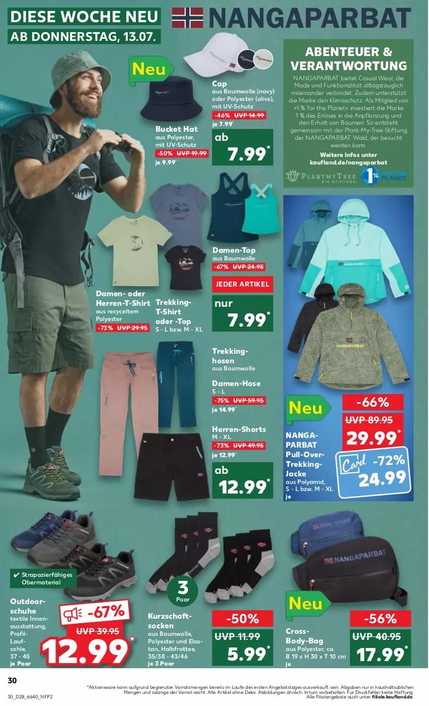 Aktueller Prospekt Kaufland - Prospekt - von 13.07 bis 19.07.2023 - strona 32 - produkty: angebot, angebote, Bau, baumwolle, body, Cap, damen-hose, damen-top, ente, erde, herren-shorts, herren-t-shirt, hose, hosen, Jacke, Kurzschaftsocken, Mode, olive, Ria, schuhe, shirt, shorts, socken, Stier, T-Shirt, tee, Ti, Trekkinghose, Trekkingjacke, uv-schutz, wolle, ZTE