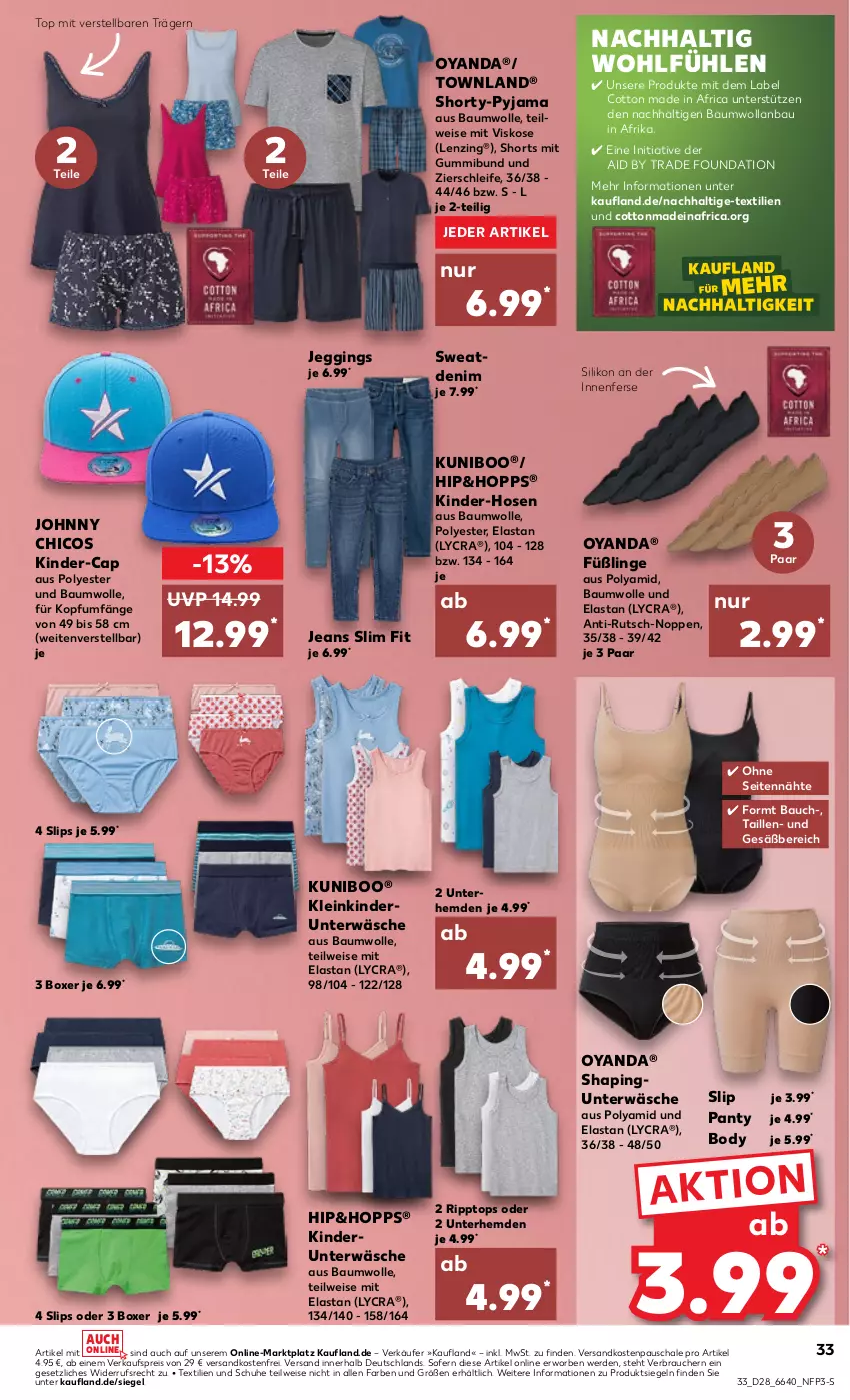 Aktueller Prospekt Kaufland - Prospekt - von 13.07 bis 19.07.2023 - strona 35 - produkty: Bau, baumwolle, body, Cap, eis, erde, Füßlinge, gin, hemd, hemden, hose, hosen, jeans, Kinder, Kinder-Hose, lenzing, ndk, panty, Pyjama, Rauch, reis, Schal, Schale, schuhe, shorts, shorty, shorty-pyjama, slip, slips, Ti, Unterhemd, unterhemden, Unterwäsche, versandkostenfrei, wolle