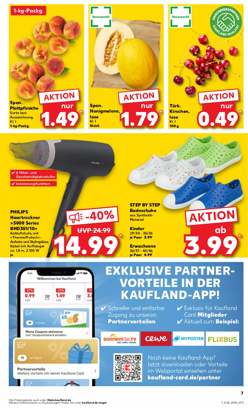 Aktueller Prospekt Kaufland - Prospekt - von 13.07 bis 19.07.2023 - strona 7 - produkty: angebot, angebote, Bad, eis, elle, haartrockner, honig, honigmelone, Kinder, kirsch, kirsche, kirschen, melone, pfirsich, pfirsiche, Philips, plattpfirsiche, Ria, schuhe, Ti, Trockner