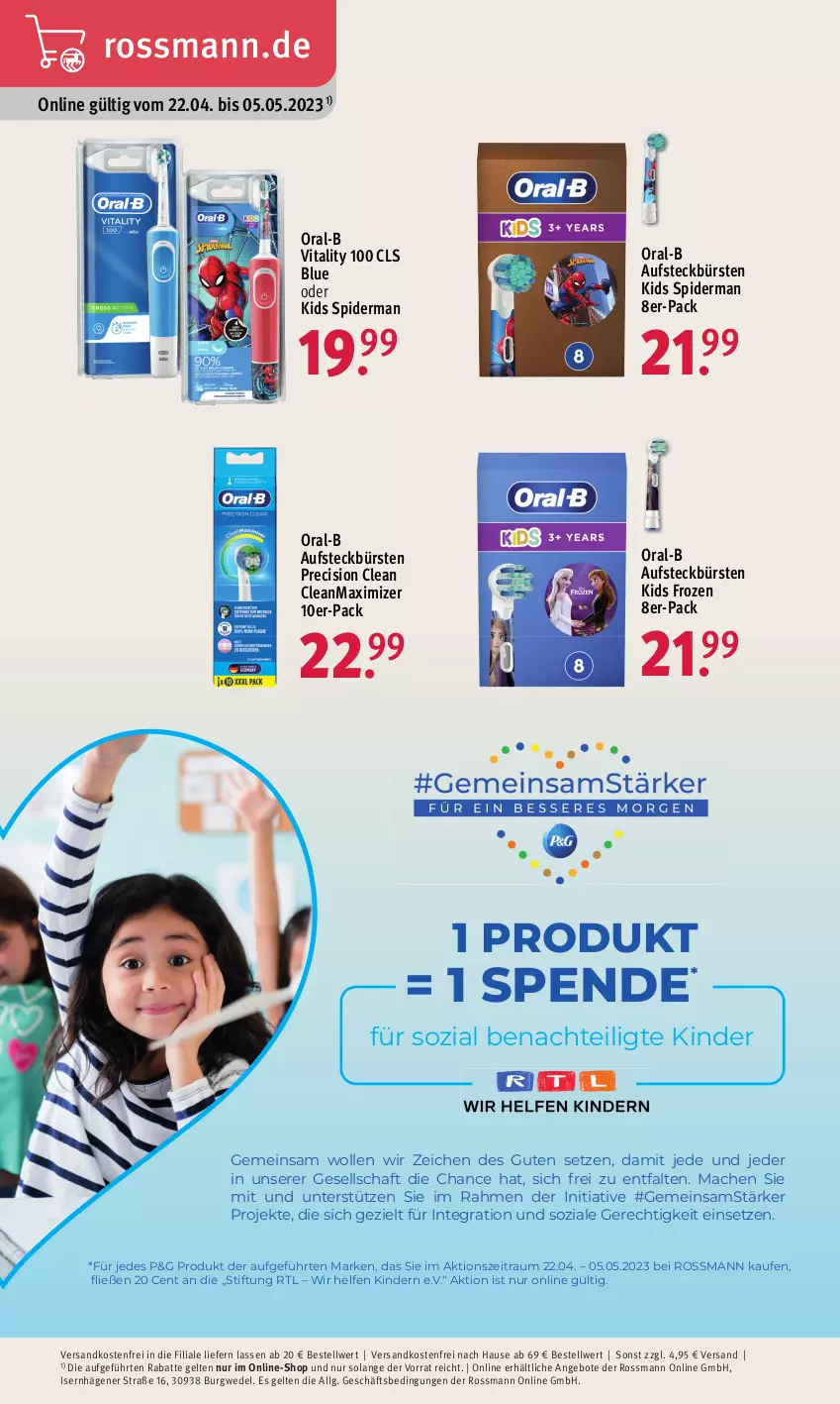 Aktueller Prospekt Rossmann - Prospekte - von 22.04 bis 05.05.2023 - strona 7 - produkty: angebot, angebote, aufsteckbürsten, bürste, bürsten, Kinder, LG, mac, ndk, oral-b, precision clean, Ti, versandkostenfrei, vita, vitality, wedel, wolle