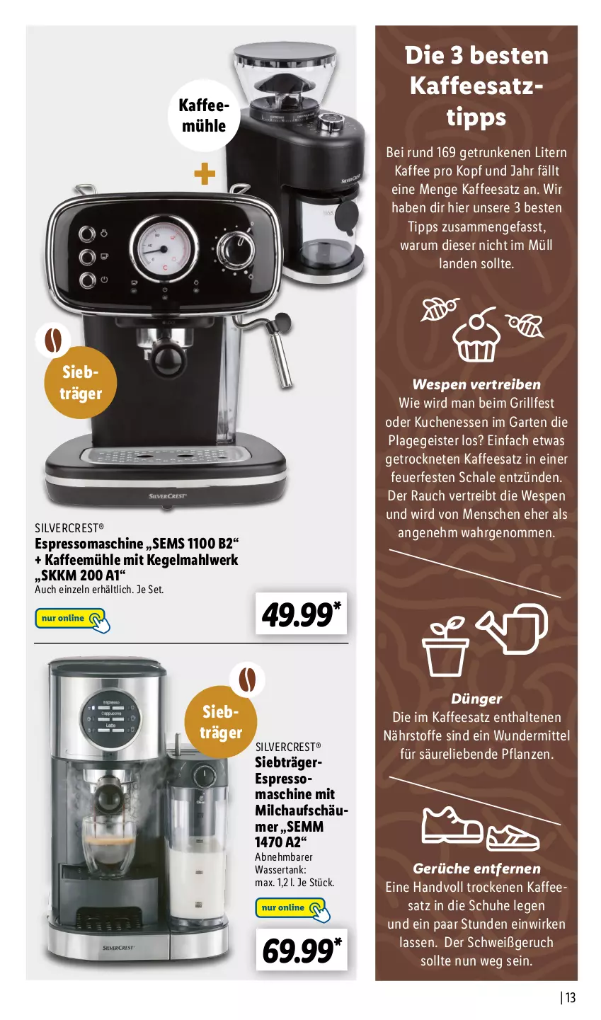 Aktueller Prospekt Lidl - Kaffee Magazin - von 25.09 bis 15.10.2022 - strona 13 - produkty: dünger, eis, espresso, Garten, grill, kaffee, Kaffeemühle, kuchen, milch, milchaufschäumer, pflanze, pflanzen, Rauch, rel, rum, Schal, Schale, schuhe, silvercrest, Ti, wasser, wassertank