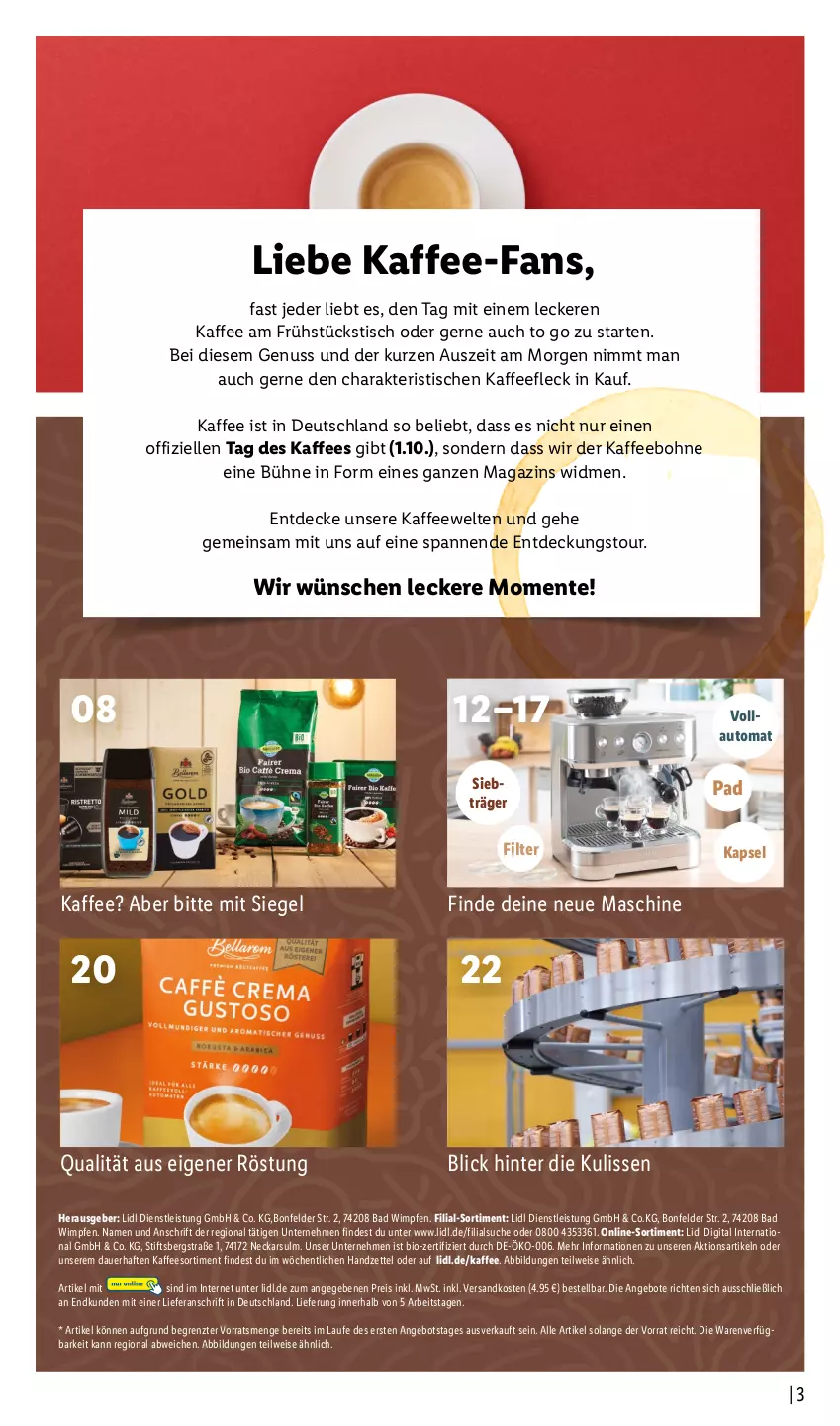 Aktueller Prospekt Lidl - Kaffee Magazin - von 25.09 bis 15.10.2022 - strona 3 - produkty: angebot, angebote, auer, auto, Bad, bio, bohne, decke, eis, elle, ente, kaffee, magazin, ndk, nuss, reis, Ti, tisch, ZTE