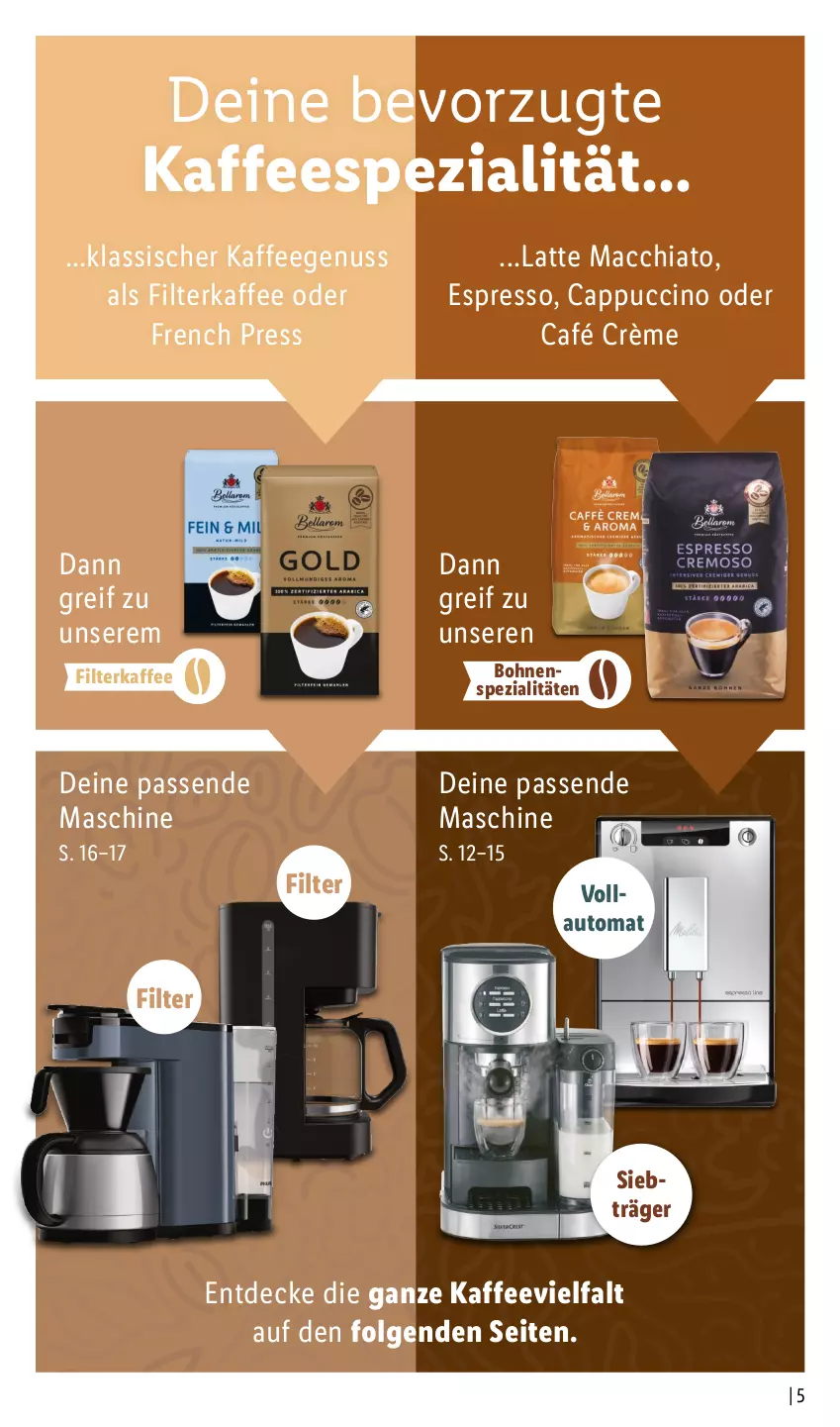 Aktueller Prospekt Lidl - Kaffee Magazin - von 25.09 bis 15.10.2022 - strona 5 - produkty: ACC, auto, bohne, bohnen, Cap, cappuccino, chia, cin, decke, espresso, filterkaffee, kaffee, kaffeegenuss, latte, latte macchiato, LG, mac, macchiato, nuss, Spezi