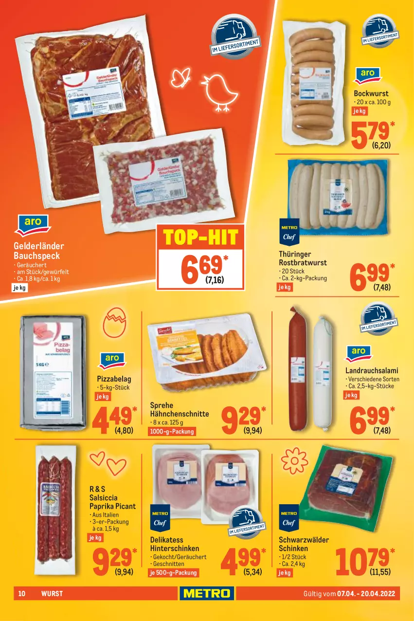 Aktueller Prospekt Metro - GastroJournal - von 07.04 bis 20.04.2022 - strona 10 - produkty: Bau, bockwurst, bratwurst, hinterschinken, paprika, pizza, Rauch, ring, rostbratwurst, salami, salsiccia, schinken, schnitten, schwarzwälder schinken, Speck, thüringer rostbratwurst, Ti, top-hit, würfel, wurst