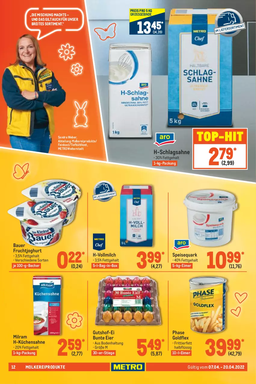 Aktueller Prospekt Metro - GastroJournal - von 07.04 bis 20.04.2022 - strona 12 - produkty: Abtei, auer, bag-in-box, Bau, Bauer, Becher, Brei, eier, eimer, eis, feinkost, frucht, fruchtjoghurt, joghur, joghurt, küche, Küchen, Küchensahne, mac, Metro, milch, milram, molkereiprodukte, quark, reis, sahne, schlagsahne, speisequark, Ti, tiefkühlkost, top-hit, vollmilch, weber