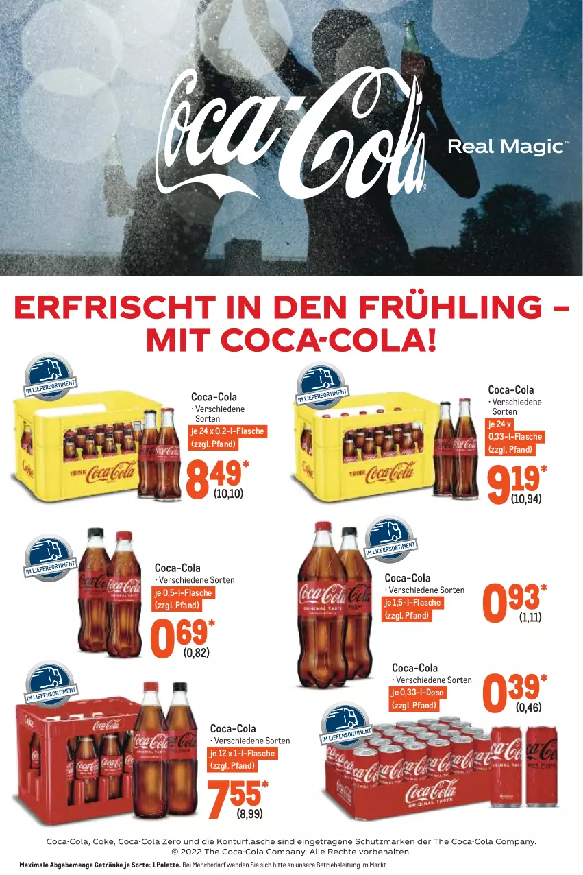 Aktueller Prospekt Metro - GastroJournal - von 07.04 bis 20.04.2022 - strona 22 - produkty: coca-cola, cola, flasche, getränk, getränke, Palette