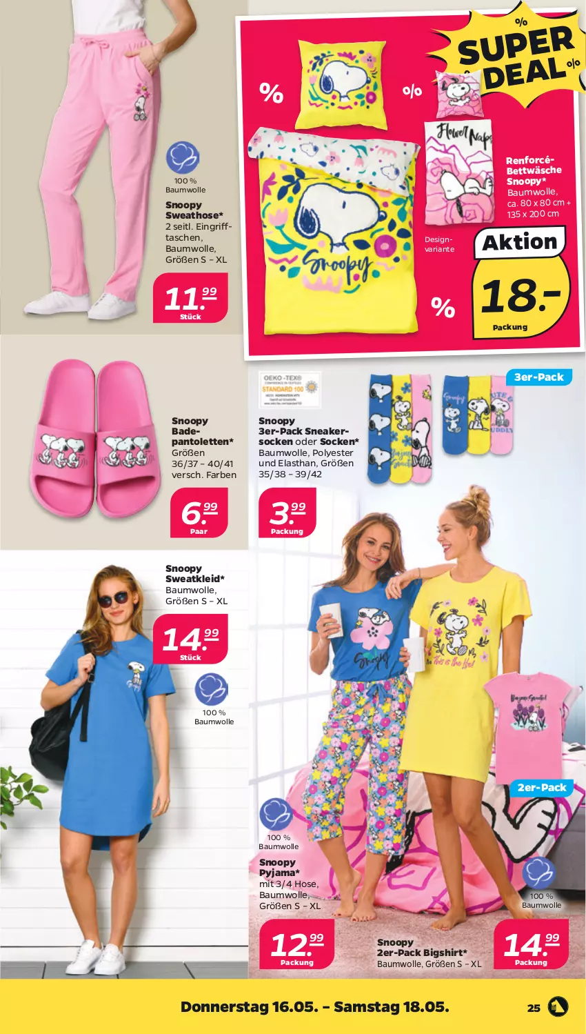 Aktueller Prospekt Netto - Woche 20 - von 13.05 bis 18.05.2024 - strona 25 - produkty: Bad, Bau, baumwolle, bett, bettwäsche, hose, kleid, pantolette, pantoletten, Pyjama, Ria, shirt, sneaker, sneakersocken, socken, Sweathose, Sweatkleid, Tasche, taschen, Ti, wolle