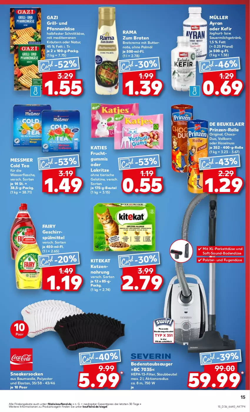 Aktueller Prospekt Kaufland - Prospekt - von 05.09 bis 11.09.2024 - strona 15 - produkty: angebot, angebote, auer, Ayran, Bau, baumwolle, beutel, bodenstaubsauger, braten, butter, creme, de beukelaer, eis, fairy, flasche, frucht, fruchtgummi, fruchtgummis, gelatine, geschirr, geschirrspülmittel, getränk, gin, grill, halbfester schnittkäse, haselnuss, joghur, joghurt, Käse, katjes, katzennahrung, Kefir, kitekat, korn, kräuter, kräutern, Lakritz, milch, Müller, natur, nuss, oder lakritz, ohne palmöl, pfanne, pfannen, pfannenkäse, rama, reis, schnittkäse, sneaker, sneakersocken, socken, spülmittel, staubbeutel, staubsauger, staubsaugerbeutel, Ti, und pfanne, wasser, wolle, ZTE