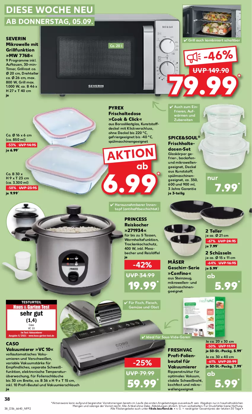 Aktueller Prospekt Kaufland - Prospekt - von 05.09 bis 11.09.2024 - strona 38 - produkty: angebot, angebote, auto, backofen, Becher, beutel, Brei, decke, Deckel, eis, Elektro, elle, Ergee, fisch, fleisch, frischhaltedosen, geschirr, grill, grillrost, Kocher, Löffel, Messbecher, mikrowelle, mint, obst, Ofen, pyrex, reis, Ria, Rippen, Schal, schlauch, schläuche, schüssel, severin, spülmaschinen, tasse, teller, Ti, timer, tisch, topf, Vakuumierer, ZTE