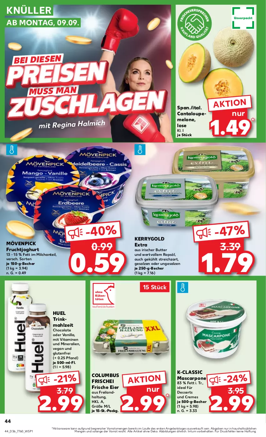 Aktueller Prospekt Kaufland - Prospekt - von 05.09 bis 11.09.2024 - strona 44 - produkty: angebot, Becher, butter, cola, creme, dessert, desserts, eier, frucht, fruchtjoghurt, gin, joghur, joghurt, kerrygold, kerrygold extra, mascarpone, melone, milch, mövenpick, rapsöl, salz, Streichzart, Ti, vita, Vitamine, ZTE