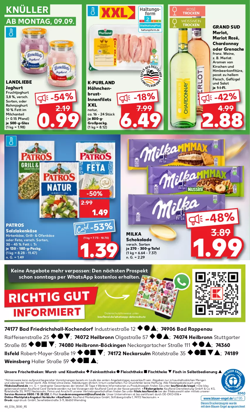 Aktueller Prospekt Kaufland - Prospekt - von 05.09 bis 11.09.2024 - strona 48 - produkty: angebot, angebote, Astra, Bad, bio, chardonnay, drucker, eis, elle, Engel, erde, feinkost, feinkosttheke, feta, filet, filets, fisch, fischtheke, fleisch, frucht, fruchtjoghurt, Geflügel, grand sud, grill, hähnchenbrust, himbeer, hirtenkäse, joghur, joghurt, Käse, käsetheke, kerze, kirsch, kirsche, kirschen, konfitüre, landliebe, landliebe joghurt, LG, merl, merlot, milch, milka, milka schokolade, natur, Ofen, Ofenkäse, patros, purland, rahmjoghurt, reis, salat, salz, schoko, schokolade, Ti, wein, weine, wurst, ZTE