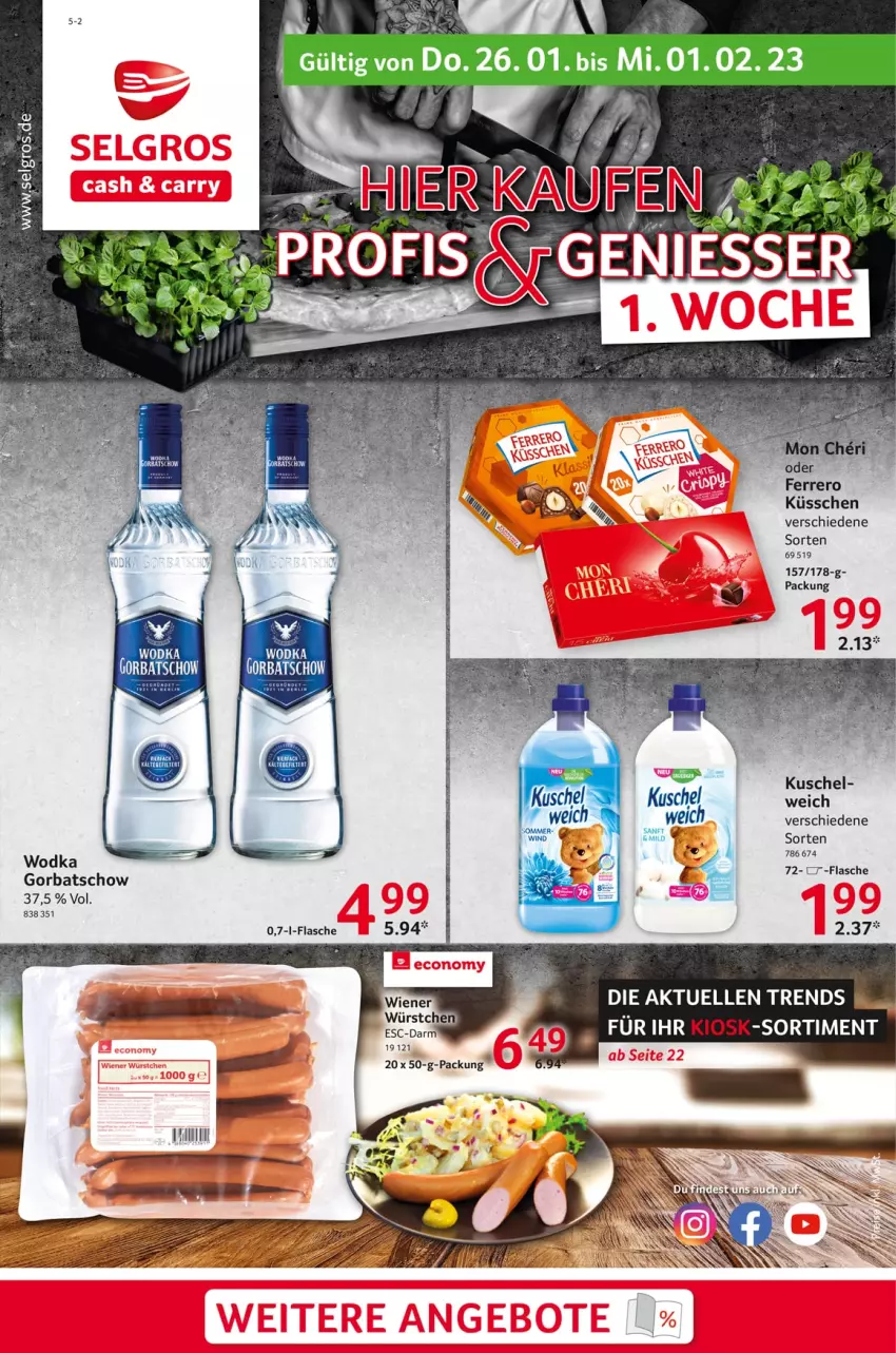 Aktueller Prospekt Selgros - Food - von 26.01 bis 01.02.2023 - strona 1 - produkty: elle, ferrero, Ferrero Küsschen, flasche, Gorbatschow, Hela, wodka