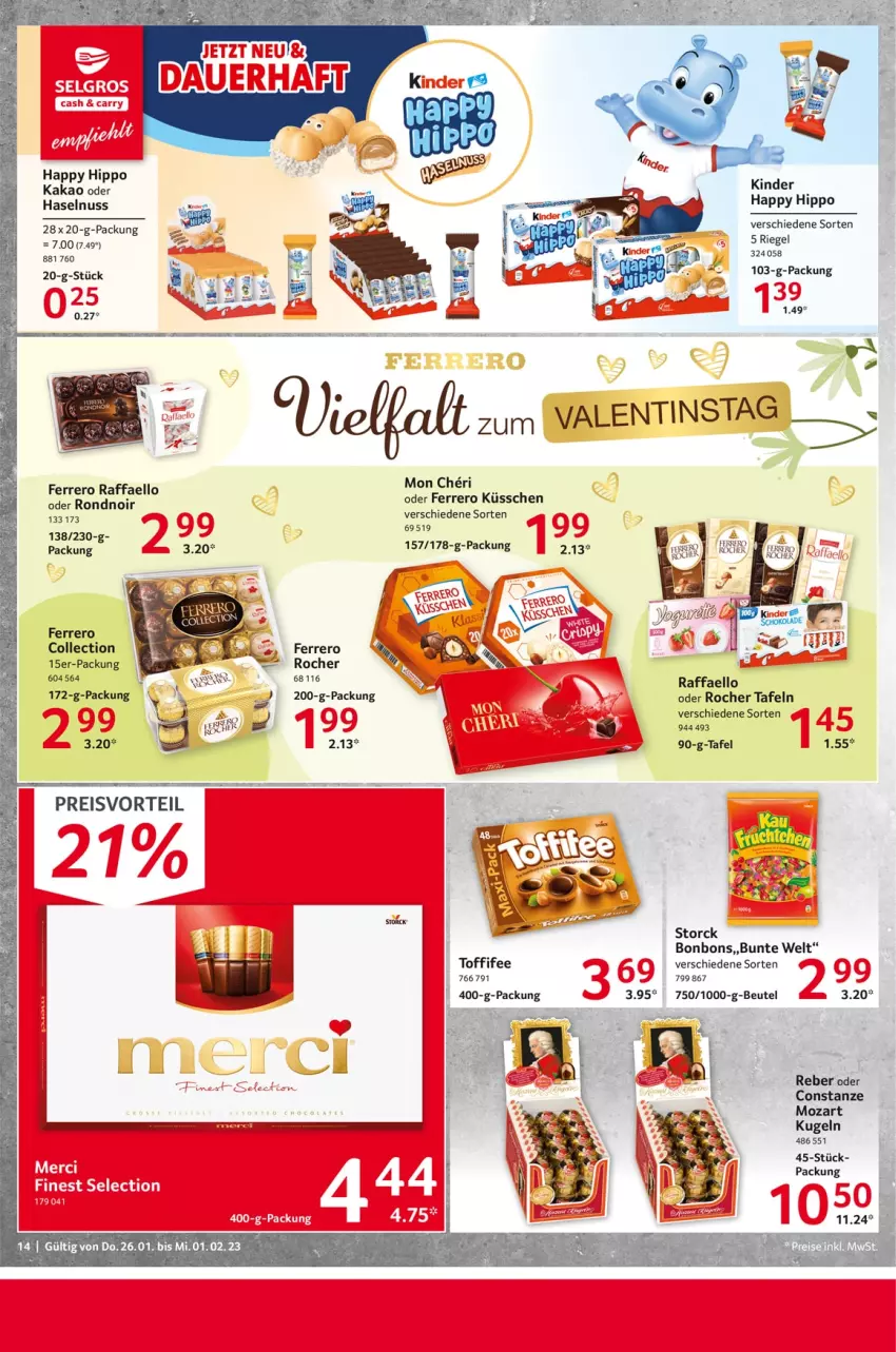 Aktueller Prospekt Selgros - Food - von 26.01 bis 01.02.2023 - strona 14 - produkty: beutel, bonbons, eis, ferrero, Ferrero Küsschen, haselnuss, hipp, kakao, Kugel, nuss, preisvorteil, raffaello, reis, riegel, storck, Ti, toffifee