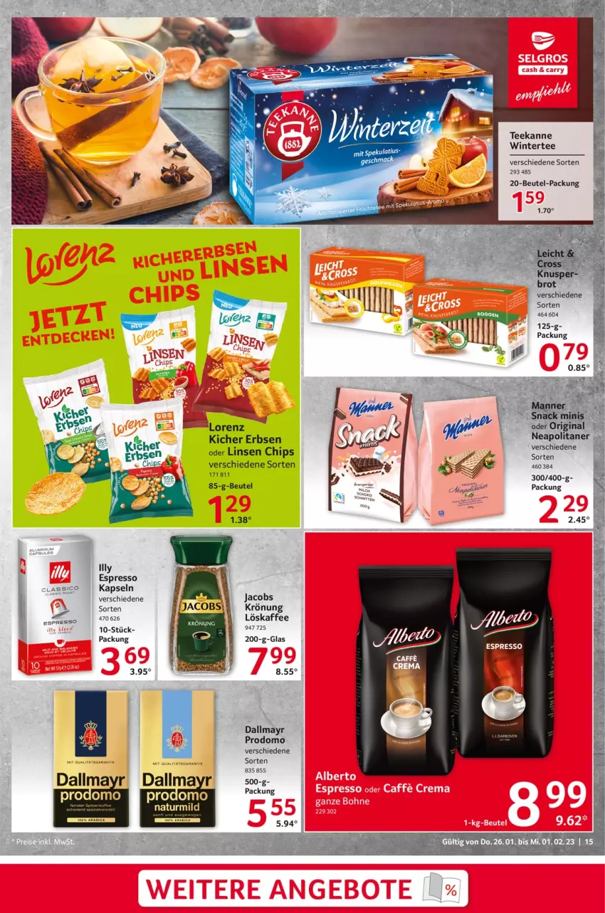 Aktueller Prospekt Selgros - Food - von 26.01 bis 01.02.2023 - strona 15 - produkty: beutel, chips, classico, dallmayr, erbsen, espresso, gin, jacobs, kaffee, linsen, mac, natur, prodomo, tee, teekanne, Ti