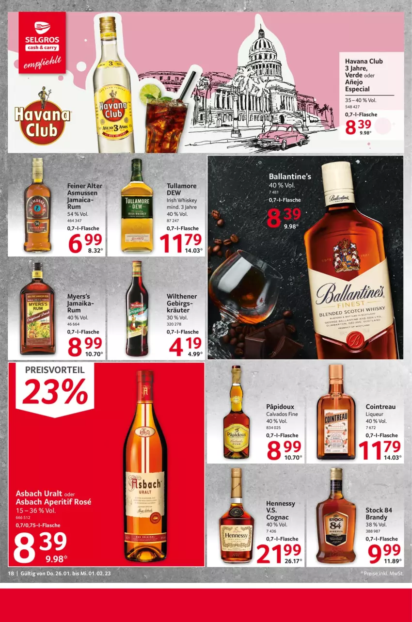 Aktueller Prospekt Selgros - Food - von 26.01 bis 01.02.2023 - strona 18 - produkty: ball, Cognac, eis, erde, flasche, Havana Club, irish whiskey, kräuter, liqueur, preisvorteil, reis, rum, Ti, tullamore, whiskey, wilthener