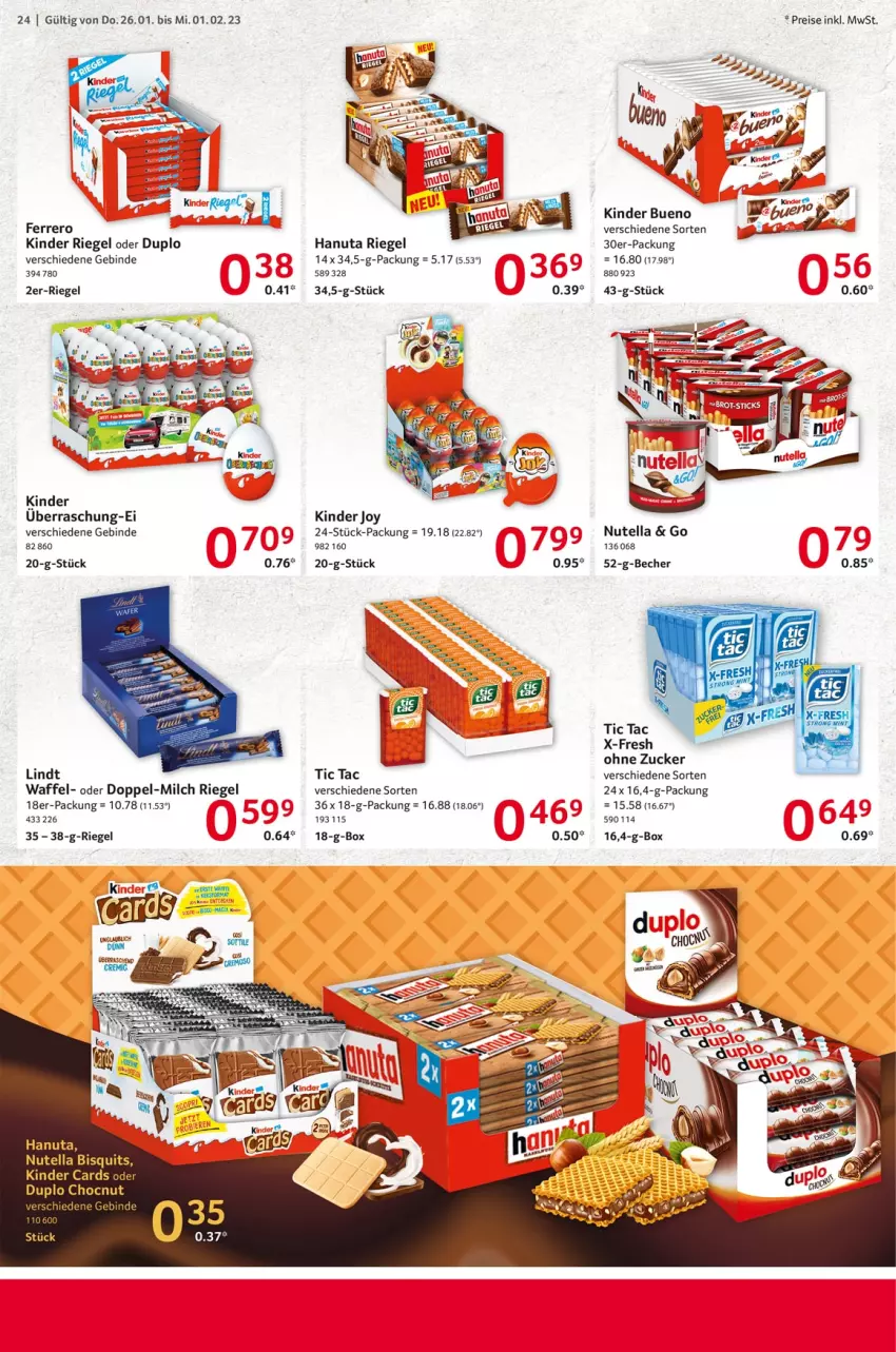 Aktueller Prospekt Selgros - Food - von 26.01 bis 01.02.2023 - strona 24 - produkty: Becher, duplo, eis, ferrero, hanuta, Kinder, kinder bueno, kinder riegel, lindt, milch, nutella, reis, riegel, Ti, zucker