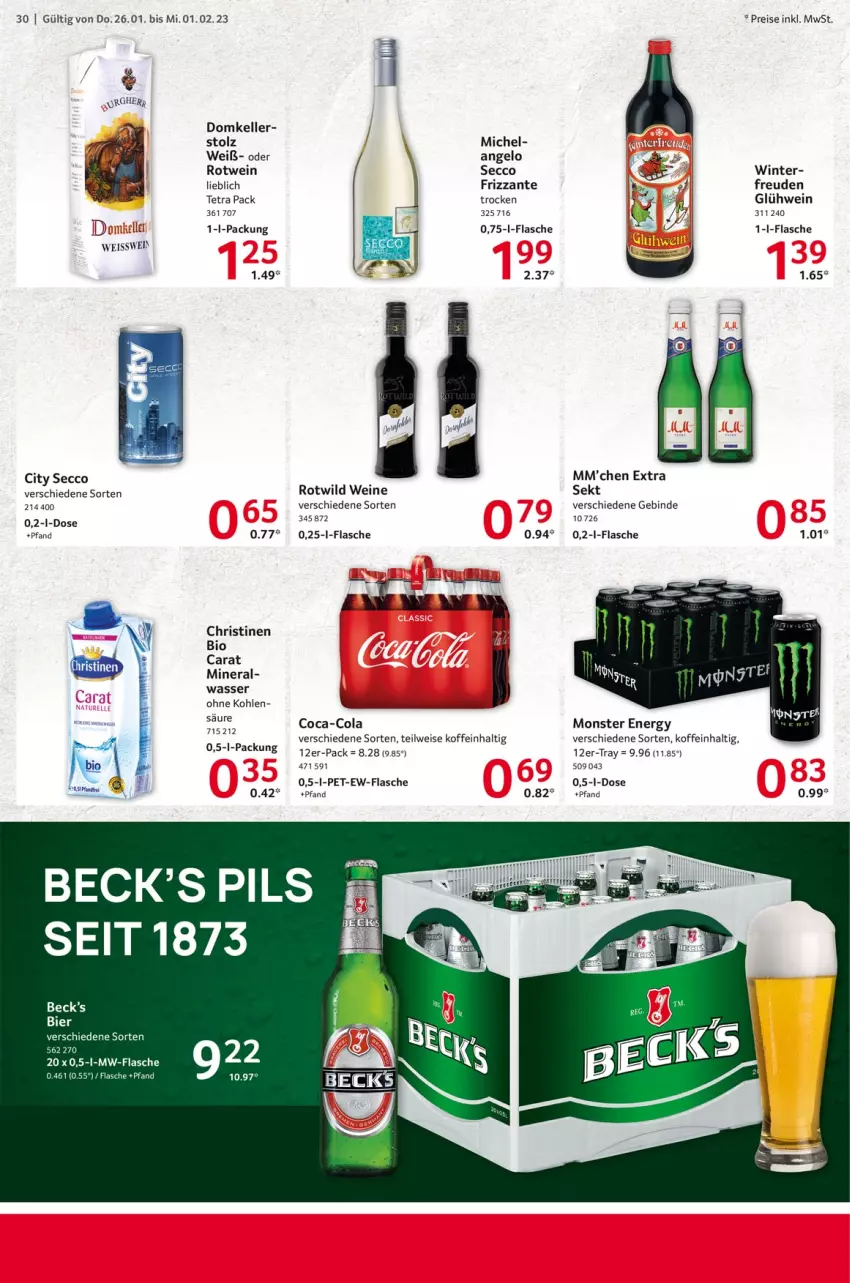 Aktueller Prospekt Selgros - Food - von 26.01 bis 01.02.2023 - strona 30 - produkty: bio, coca-cola, cola, ecco, eis, elle, flasche, frizzante, Glühwein, monster, Monster Energy, mw-flasche, pils, reis, rotwein, sekt, Ti, wasser, wein, weine, Wild