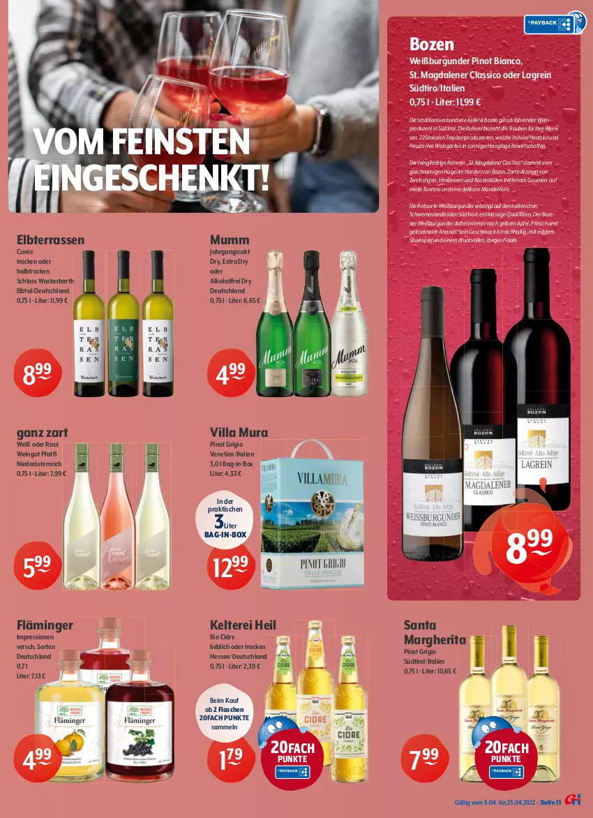 Aktueller Prospekt Getraenke Hoffmann - Prospekte - von 11.04 bis 23.04.2022 - strona 11 - produkty: Absolut Vodka, alkohol, ananas, apfel, bag-in-box, Bebe, beere, beeren, bio, Blüte, burgunder, chips, classico, cocktail, cocktails, crunchips, cuvée, drink, drinks, dry gin, eier, eis, elle, ente, flasche, gewürz, gin, himbeer, himbeere, himbeeren, ingwer, jahrgangssekt, Koriander, kräuter, kräuterlikör, kuemmerling, lavendel, likör, lorenz, lorenz crunchips, mac, malz, mandel, mandeln, maracuja, margherita, merl, Molinari, mumm, pfeffer, pfirsich, Pinot, pinot grigio, Ria, ring, rosen, rotwein, sambuca, Schal, Schale, sekt, Soda, spirituosen, Three Sixty, Ti, tisch, tonic, tonic water, trauben, Tüte, vodka, wein, weine, Weißburgunder, zitrone, zitronen