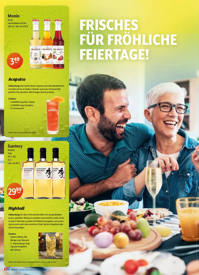 Aktueller Prospekt Getraenke Hoffmann - Prospekte - von 11.04 bis 23.04.2022 - strona 2 - produkty: ACC, alkohol, ananas, aperitif, ball, bier, brut, burgunder, Cap, champagne, chia, cocktail, cocktails, cola, eier, eierlikör, eis, eiswürfel, elle, erde, espresso, grapefruit, kakao, LG, likör, Löffel, mac, macchiato, milch, monin, orange, orangen, orangensaft, pircher, rezept, rezepte, riesling, rum, rwe, saft, Sanbittèr, sauvignon, sauvignon blanc, shake, sirup, Soda, Ti, wein, weinbrand, whiskey, whisky, würfel, zitrone