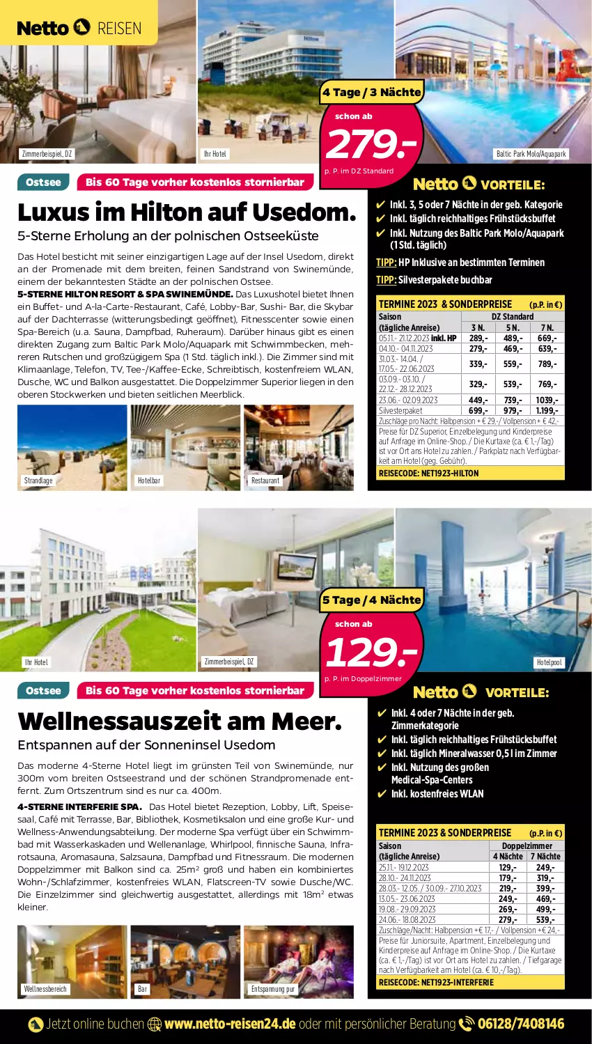 Aktueller Prospekt Netto - Woche 19-20 - von 08.05 bis 20.05.2023 - strona 2 - produkty: Abtei, Alwa, aqua, axe, Bad, Brei, buch, dusche, eis, elle, ente, HP, kaffee, Kinder, kosmetik, kurtaxe, leine, Liege, mineralwasser, Mode, pool, reis, rezept, rum, salz, schlafzimmer, schreibtisch, Sushi, tee, telefon, Ti, tisch, wasser, wellnessbereich, Whirlpool, zimmerbeispiel