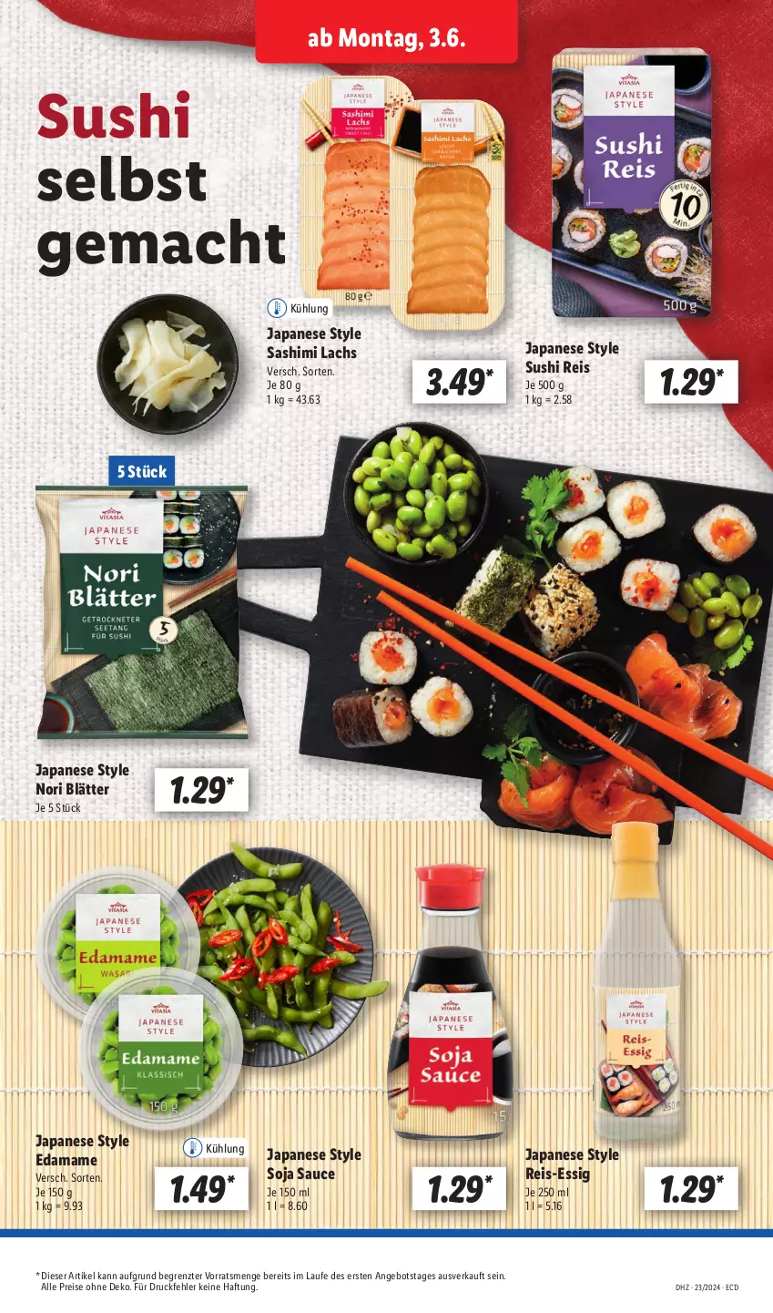 Aktueller Prospekt Lidl - Aktionsprospekt - von 03.06 bis 08.06.2024 - strona 15 - produkty: angebot, eis, essig, lachs, mac, mam, reis, sauce, soja, Sushi, Ti, ZTE