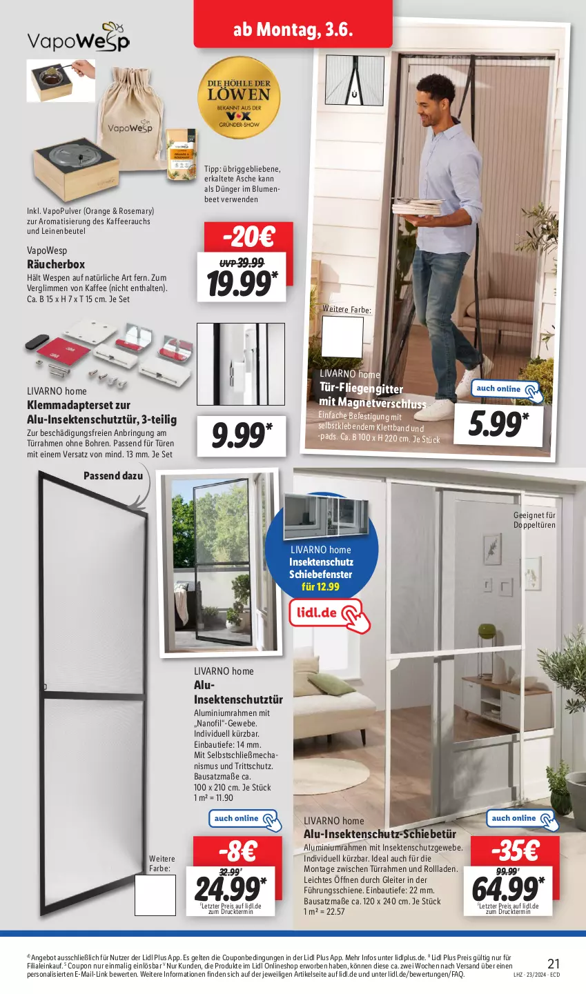 Aktueller Prospekt Lidl - Aktionsprospekt - von 03.06 bis 08.06.2024 - strona 27 - produkty: adapter, angebot, Bau, beutel, blume, blumen, coupon, dünger, eis, fenster, fliegengitter, insektenschutz, kaffee, leine, Liege, orange, Persona, Rauch, reis, ring, rwe, sekt, Ti, ZTE