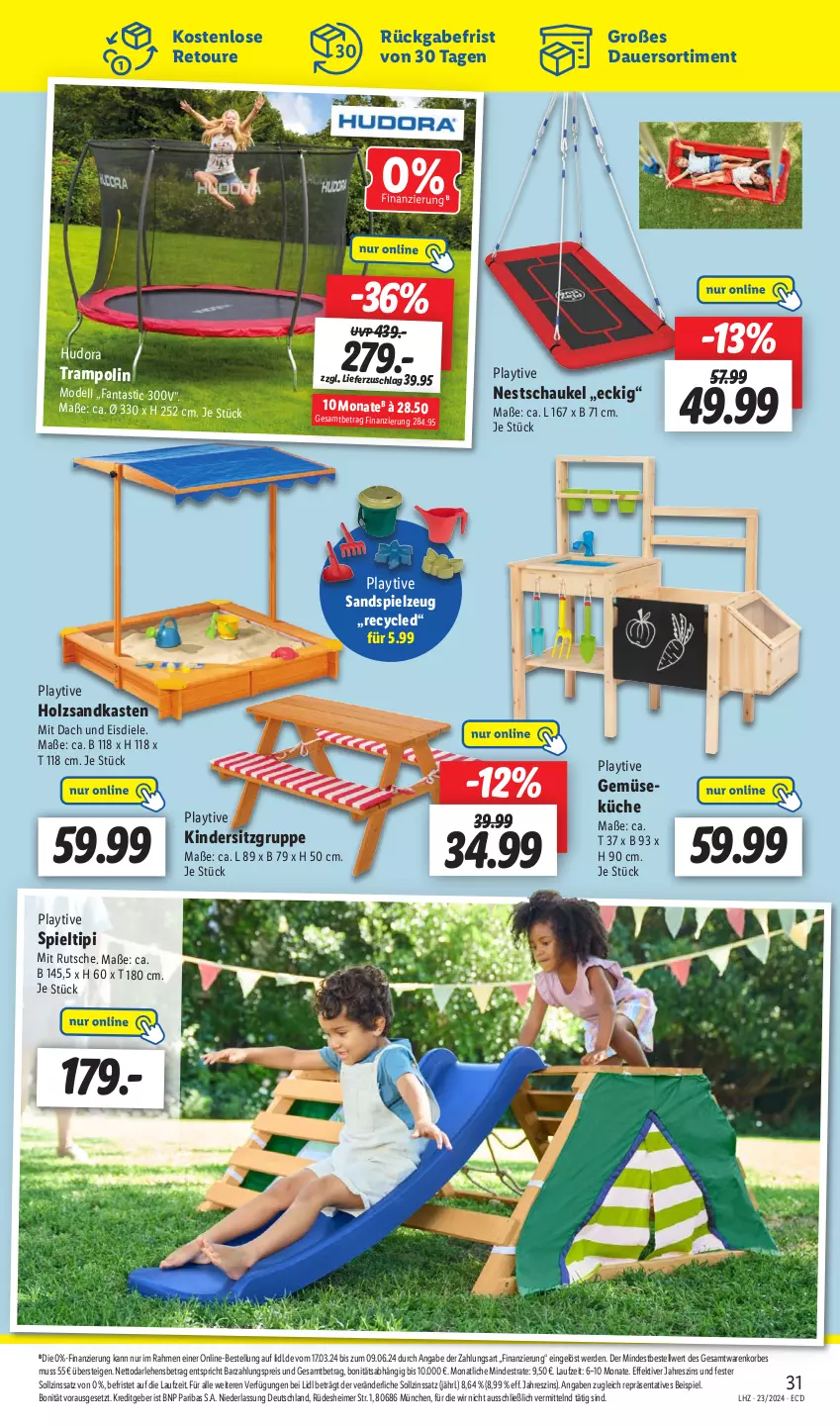 Aktueller Prospekt Lidl - Aktionsprospekt - von 03.06 bis 08.06.2024 - strona 33 - produkty: asti, auer, dell, eimer, eis, erde, fanta, Holz, hudora, Kinder, Kindersitz, korb, küche, Mode, ndk, reis, Sandkasten, Sandspielzeug, Schaukel, spielzeug, Ti, Tipi, Trampolin