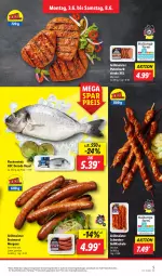 Gazetka promocyjna Lidl - Aktionsprospekt - Gazetka - ważna od 08.06 do 08.06.2024 - strona 5 - produkty: angebot, bratwurst, Dorade, dorade royal, eis, fisch, fische, Fischer, gewürz, grill, grillfackeln, lamm, Meister, preisvorteil, pute, Putenhacksteak, reis, rind, schwein, schweine, steak, steaks, Ti, wein, weine, wurst, ZTE