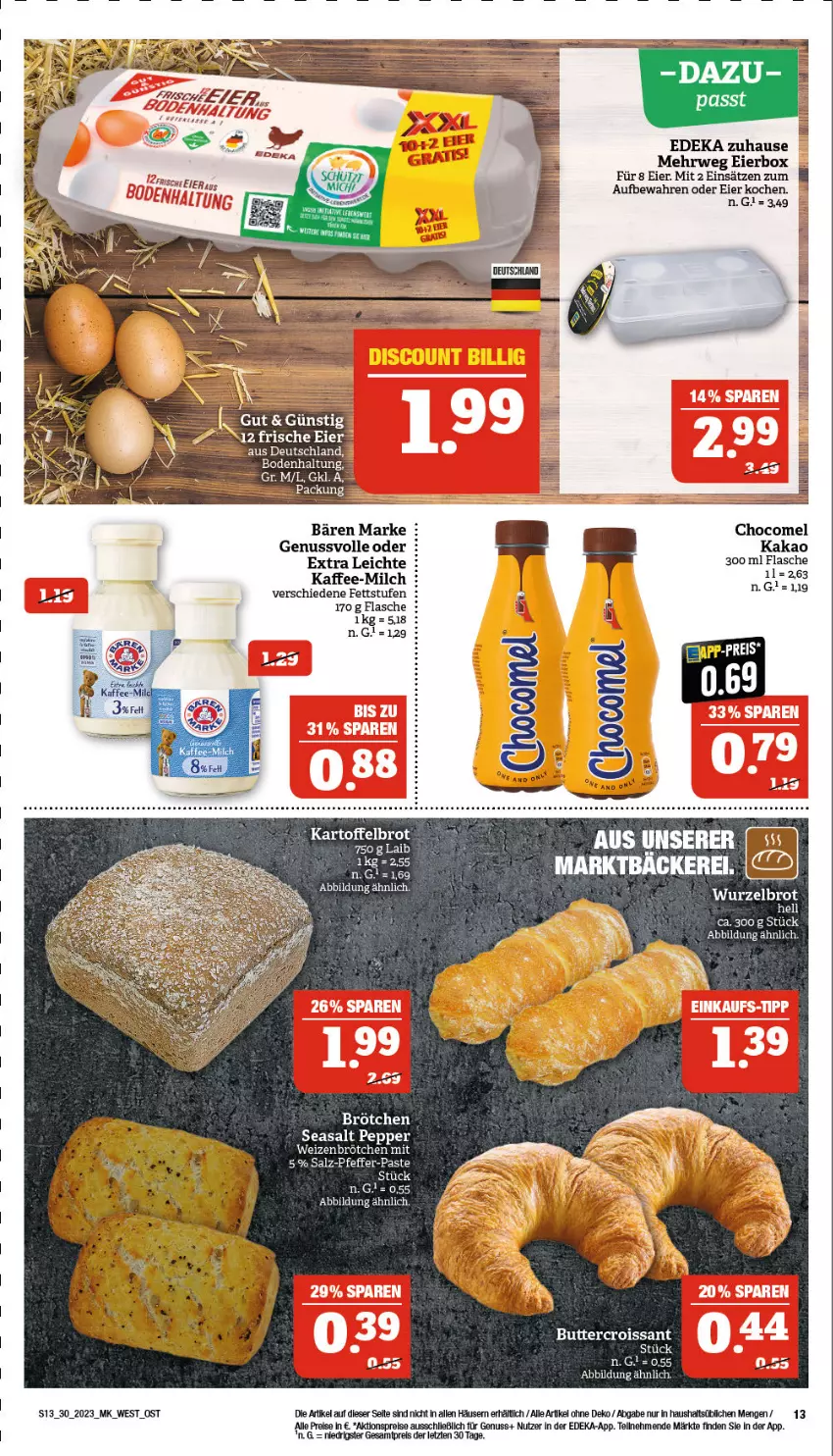 Aktueller Prospekt Marktkauf - Prospekt - von 23.07 bis 29.07.2023 - strona 13 - produkty: aktionspreis, brötchen, butter, Croissant, deka, eier, eis, flasche, kaffee, kakao, milch, nuss, pfeffer, reis, rwe, salz, Ti, Tiere, ZTE