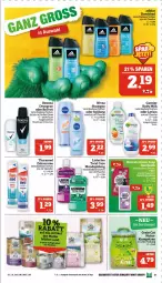 Gazetka promocyjna Marktkauf - Prospekt - Gazetka - ważna od 29.07 do 29.07.2023 - strona 21 - produkty: Adidas, Bad, body, body milk, creme, deo, deospray, duschbad, eis, ente, flasche, fleisch, garnier, listerine, Lotion, mundspülung, nivea, reis, rexona, roll-on, Roller, shampoo, snack, spülung, tee, theramed, Ti, tonic, total care, zahncreme, ZTE